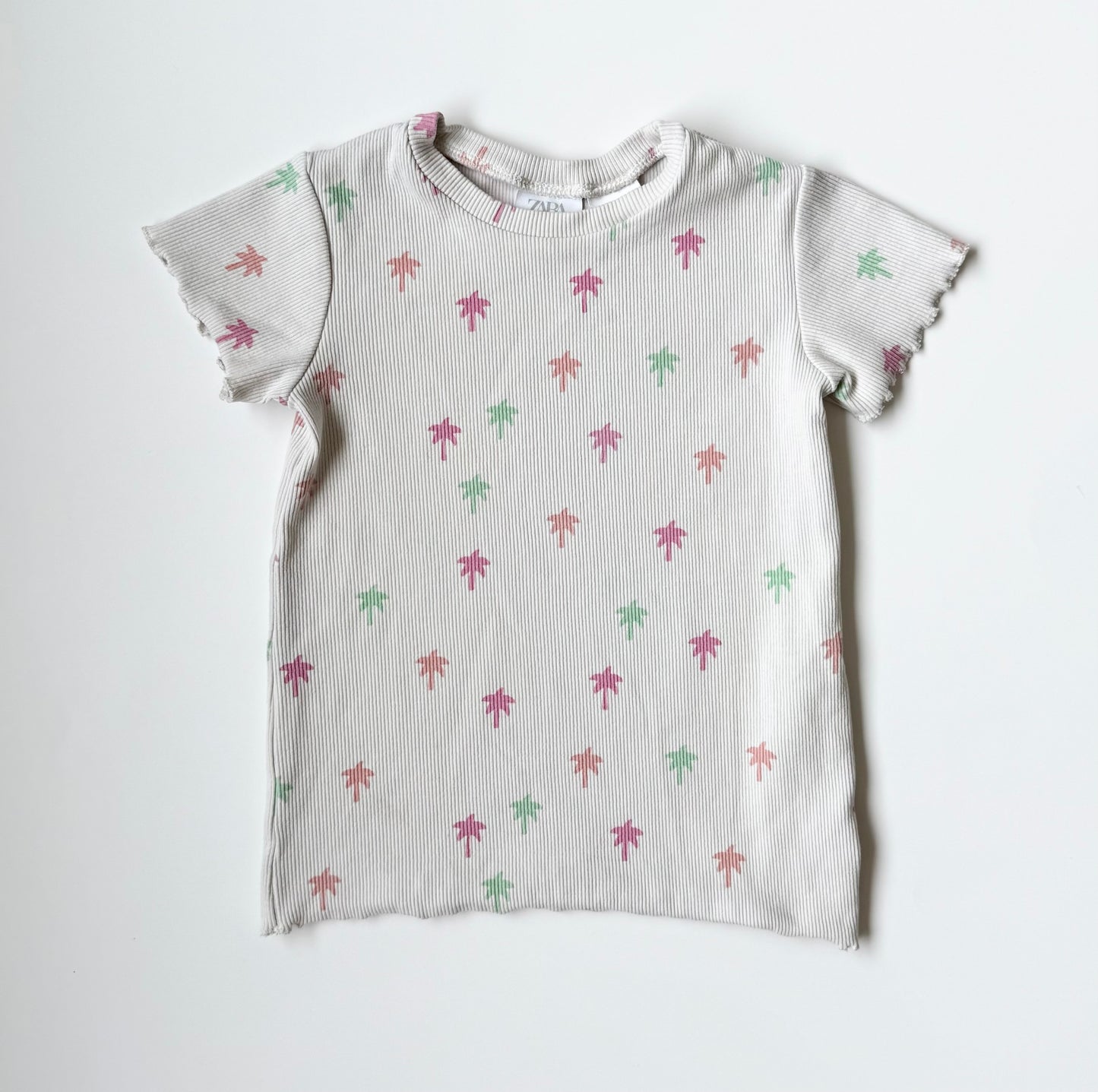 Zara Off White Ribbed Colorful Palm Trees T-Shirt (2-3 Years)