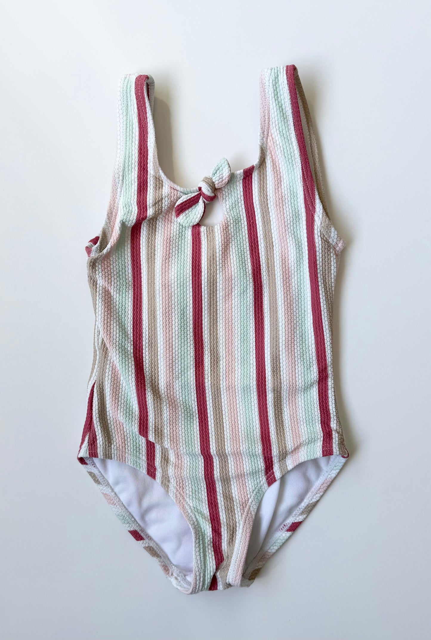 Seed Pink & Multicoloured Stripped Pebbled One Piece Swimsuit (2T)