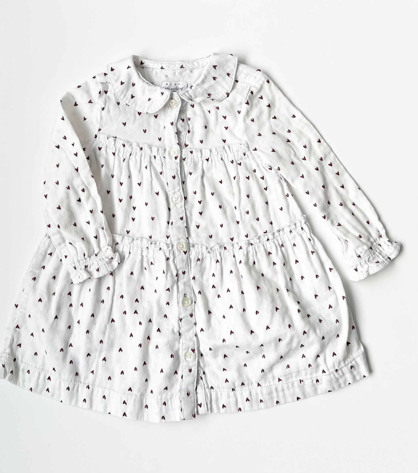 Rise Little Earthlings White Collared Hearts Tiered Dress (9-12 Months)