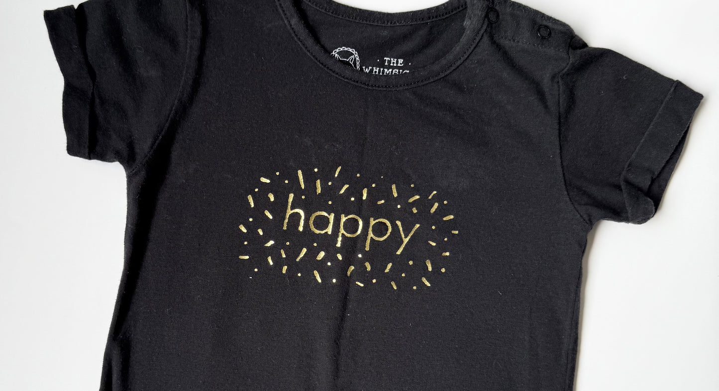 The Whimsical Fox Black & Gold “Happy” T-Shirt Jumpsuit (18-24 Months)