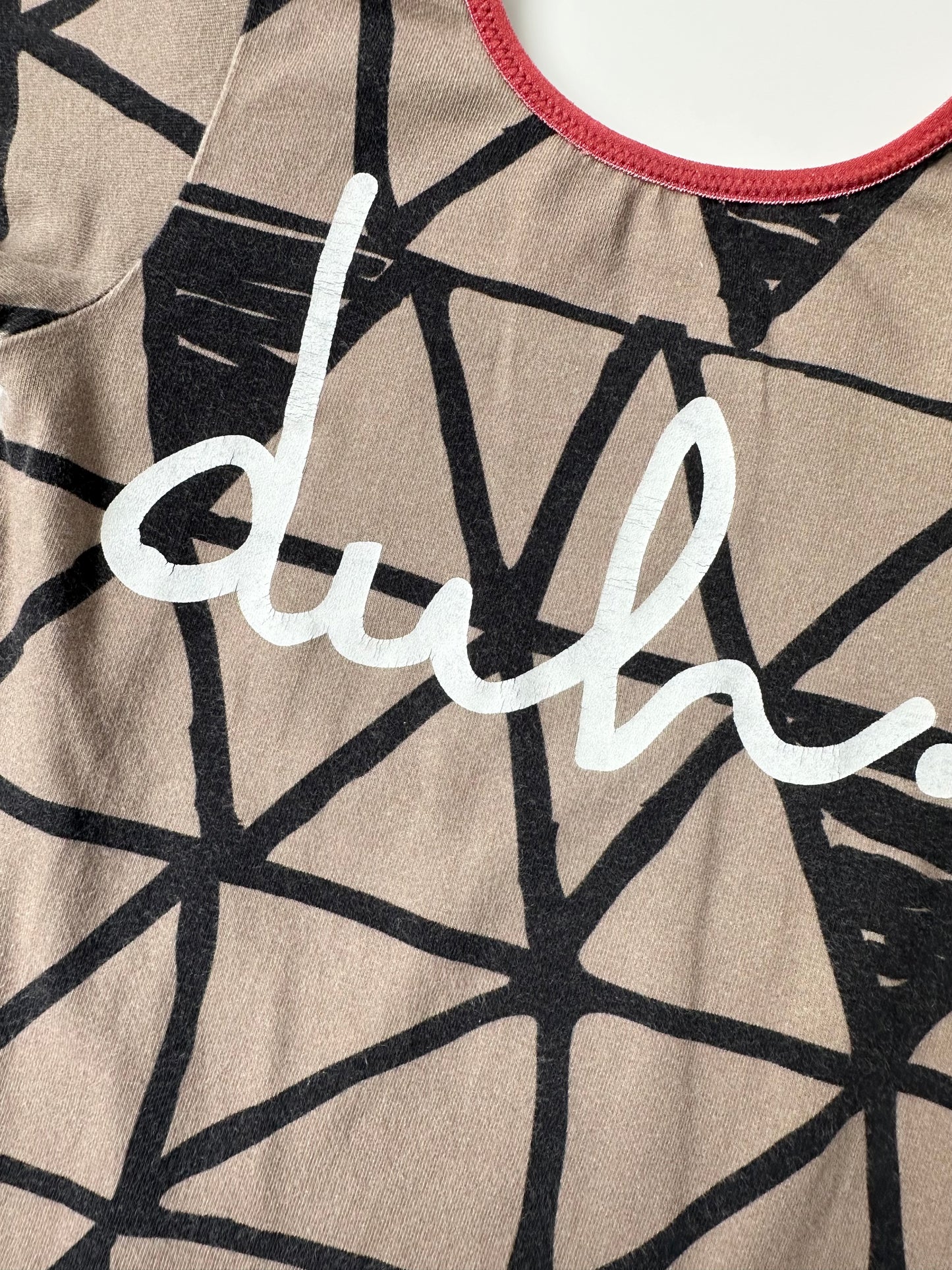 RAGS Brown & Black Geometric “Duh.” With Stripped Cuffs Romper (6-12 Months)