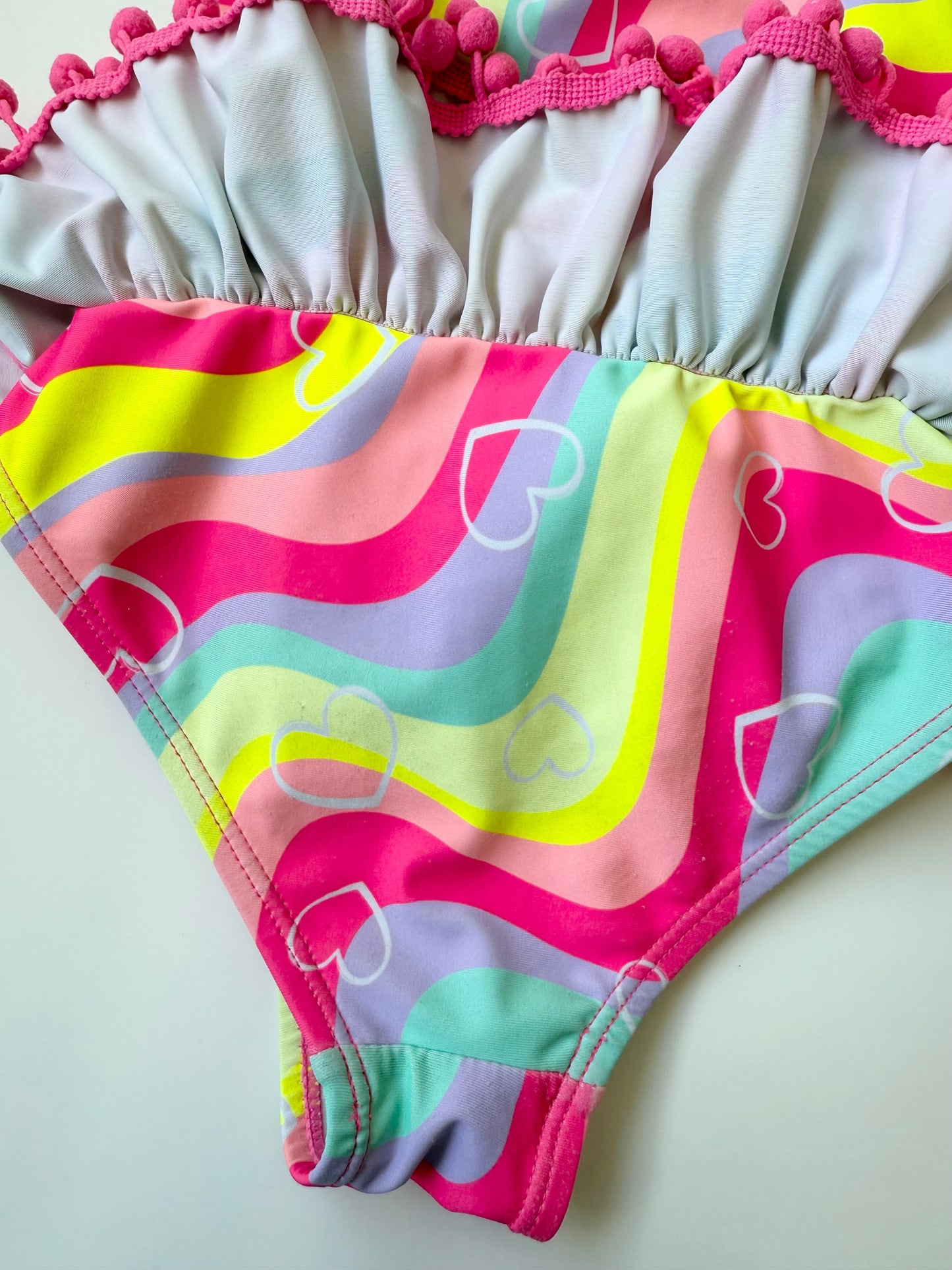 Betsy Johnson Rainbow Hearts Tassel Skirt One Piece Swimsuit (4T)