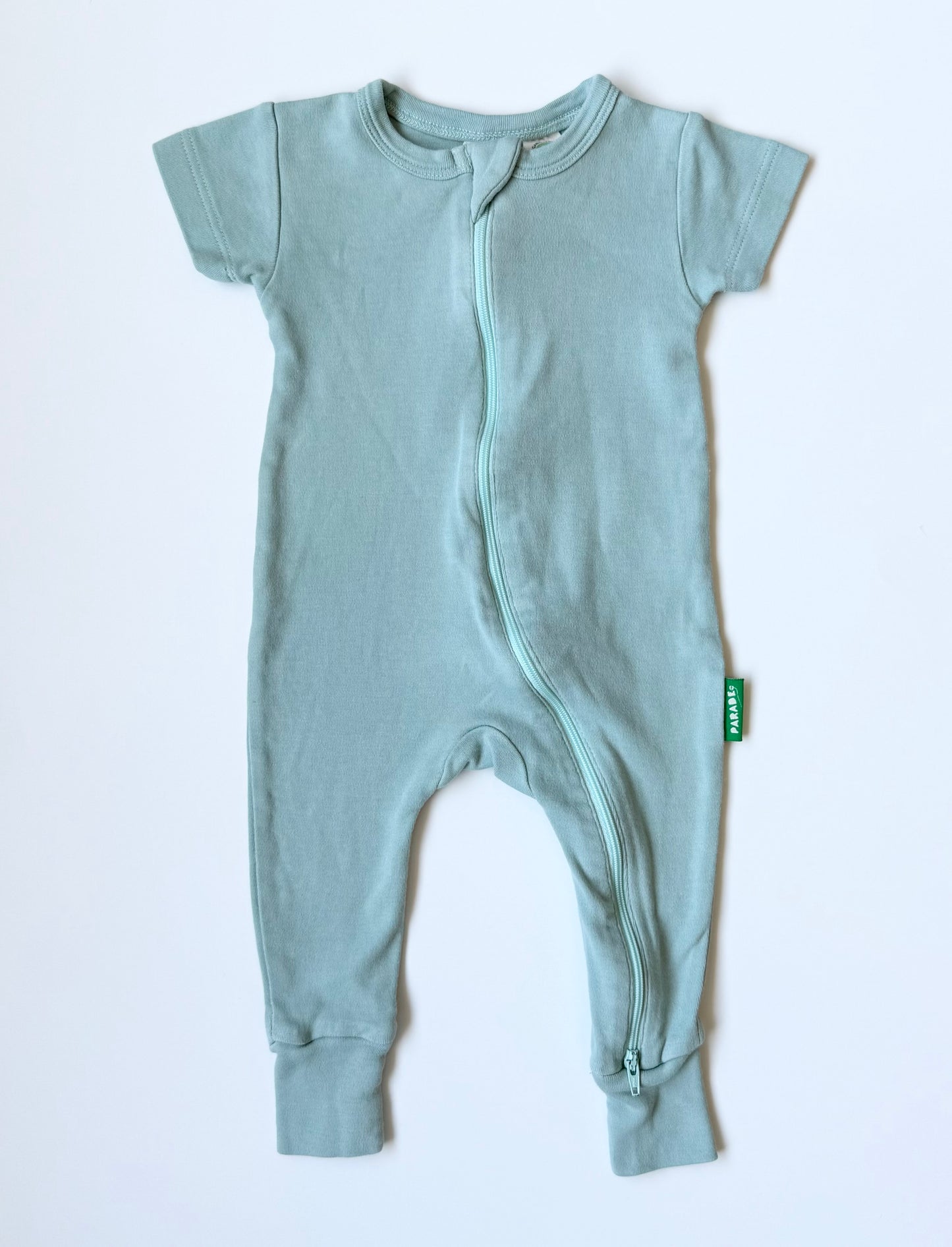 Parade Organics Light Green/Blue Short Sleeve Sleeper Romper (0-3 Months)