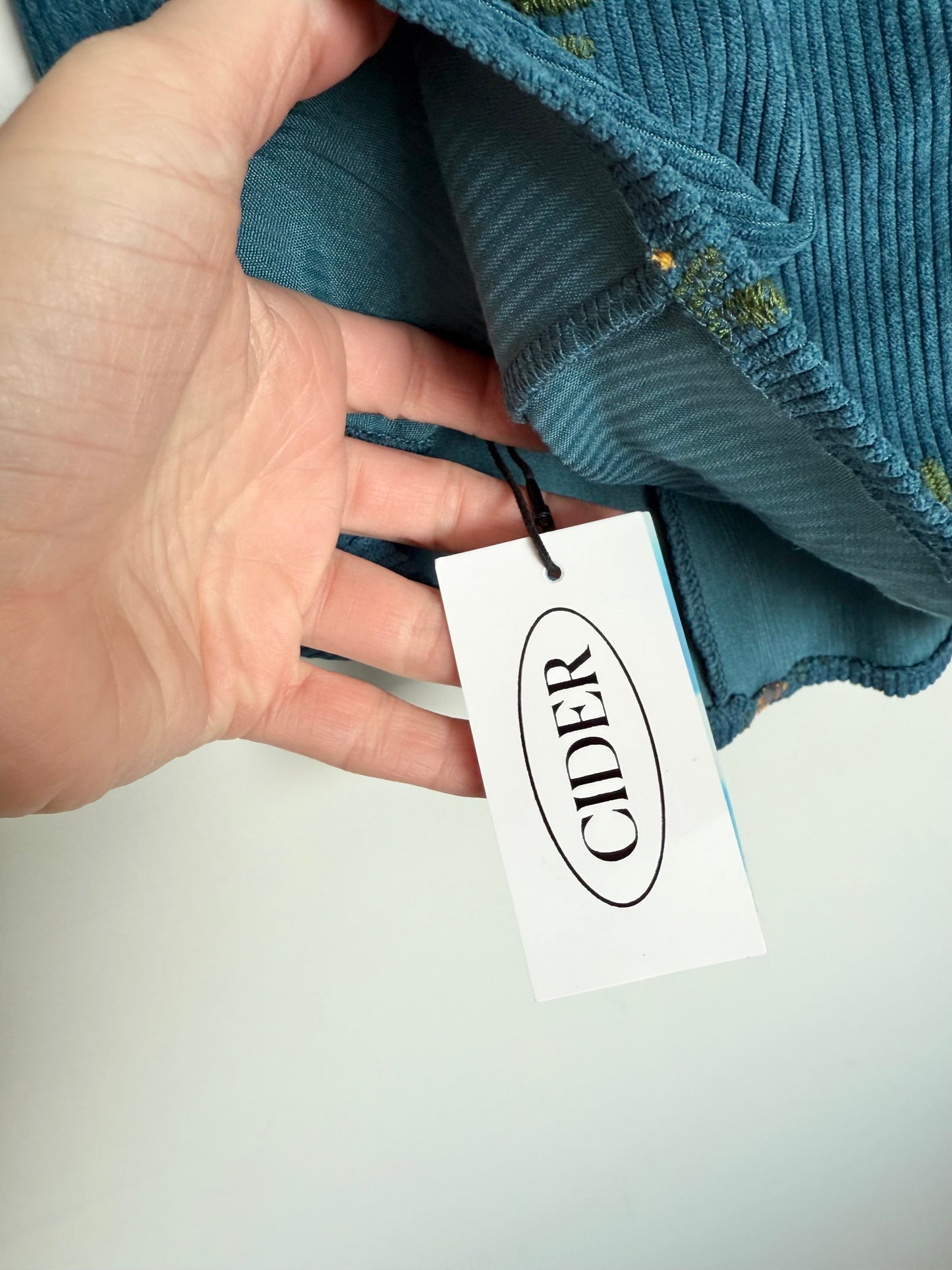 Women’s Cider Blue Corduroy & Yellow Flowers Button Front Long Sleeve Dress - New (Extra Small)