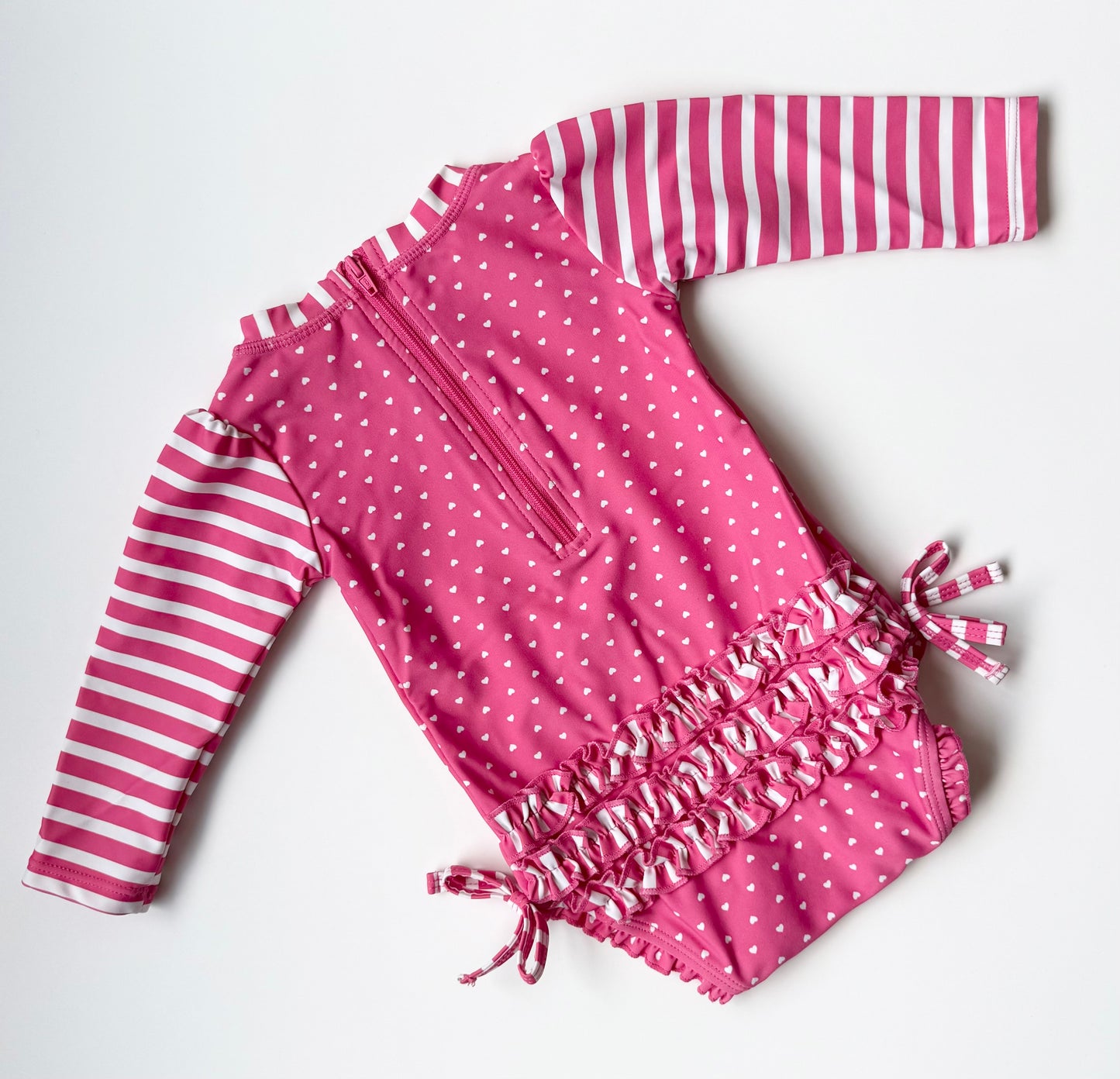 Ruffle Butts Pink Hearts & Stripes Long Sleeve One Piece Swimsuit (6-12 Months)