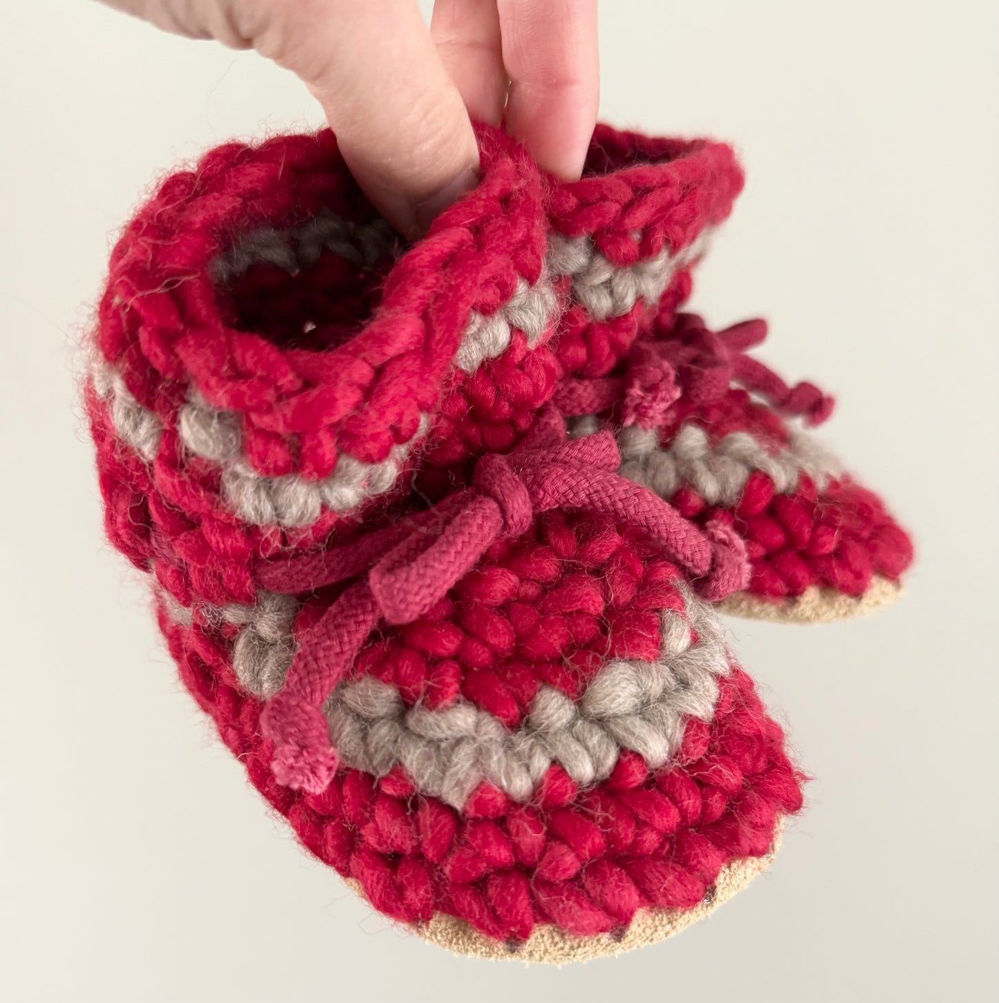 Knit Red & Grey Booties (3)