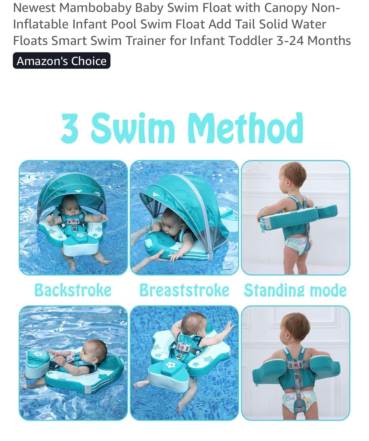 Mambobaby Baby Non-Inflatable Swim Float With Canopy in Airplane Green