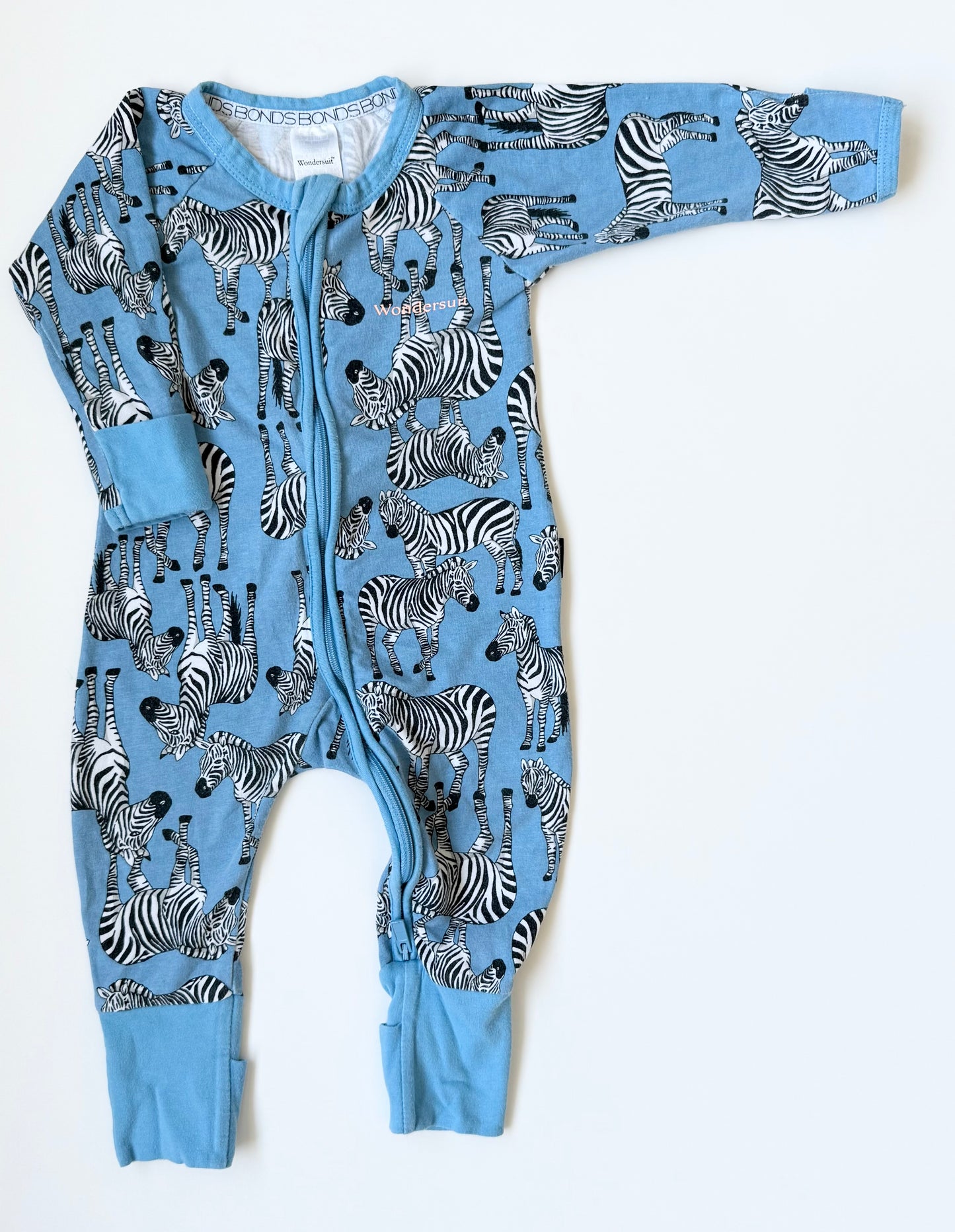 Bonds Wondersuit Blue Zebras Sleeper Romper (3-6 Months)