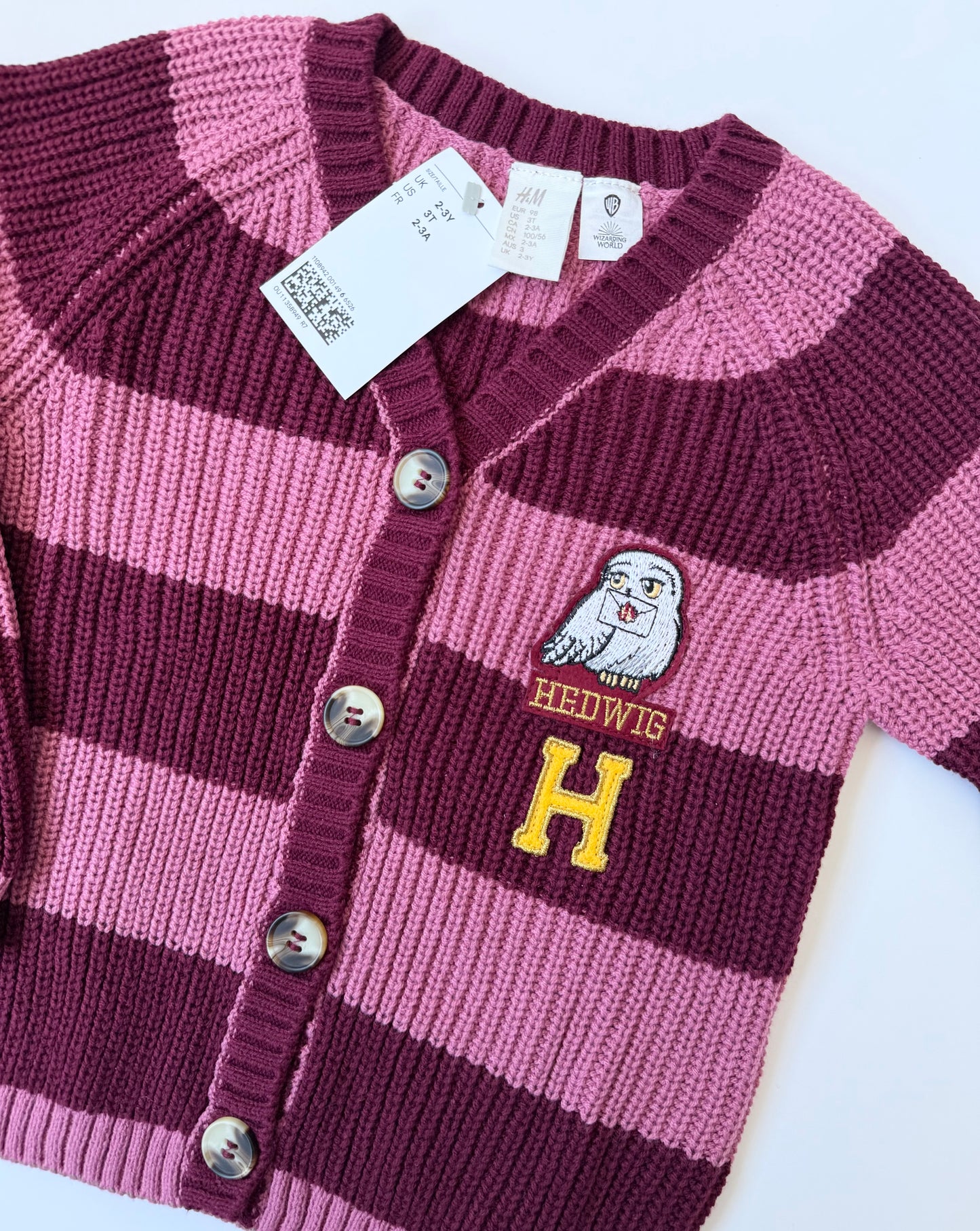 H&M x Harry Potter Pink & Maroon Striped Knit Cardigan Sweater - New (2-3T)