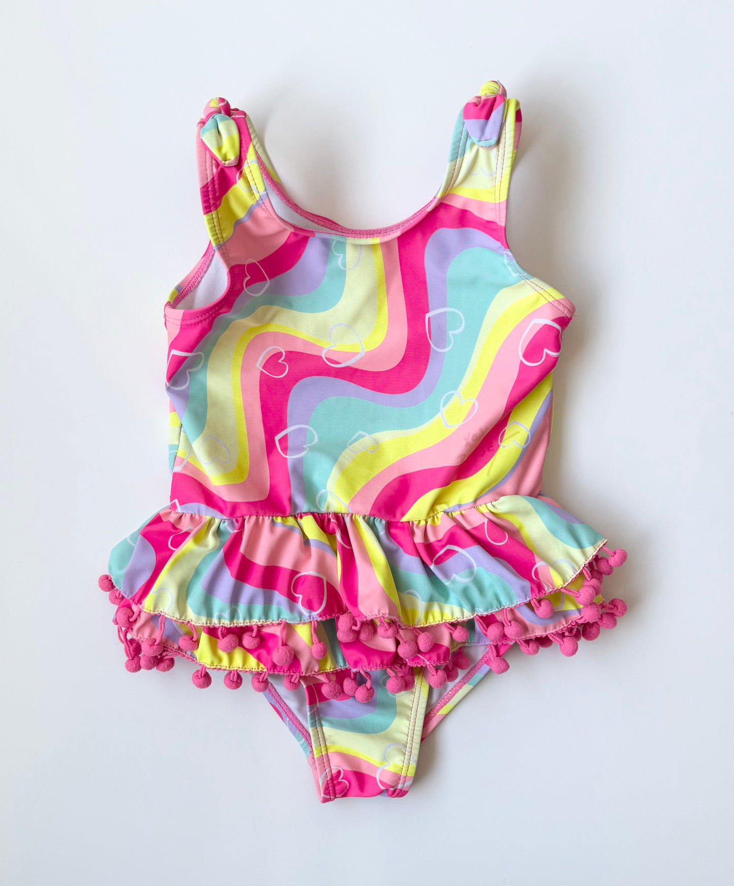 Betsy Johnson Rainbow Hearts Tassel Skirt One Piece Swimsuit (4T)