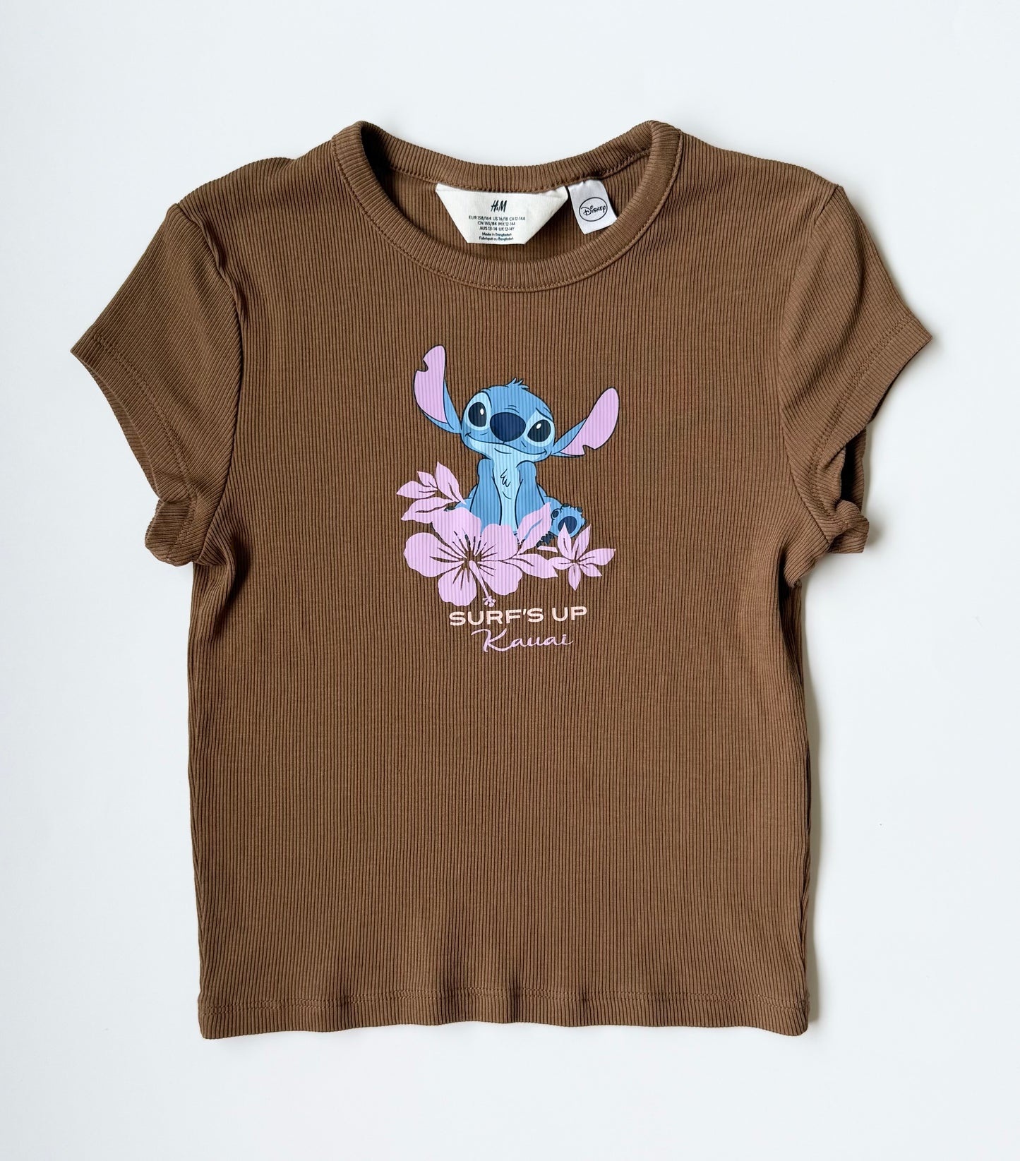 H&M Disney Brown Ribbed Stitch T-Shirt (12-14 Years)