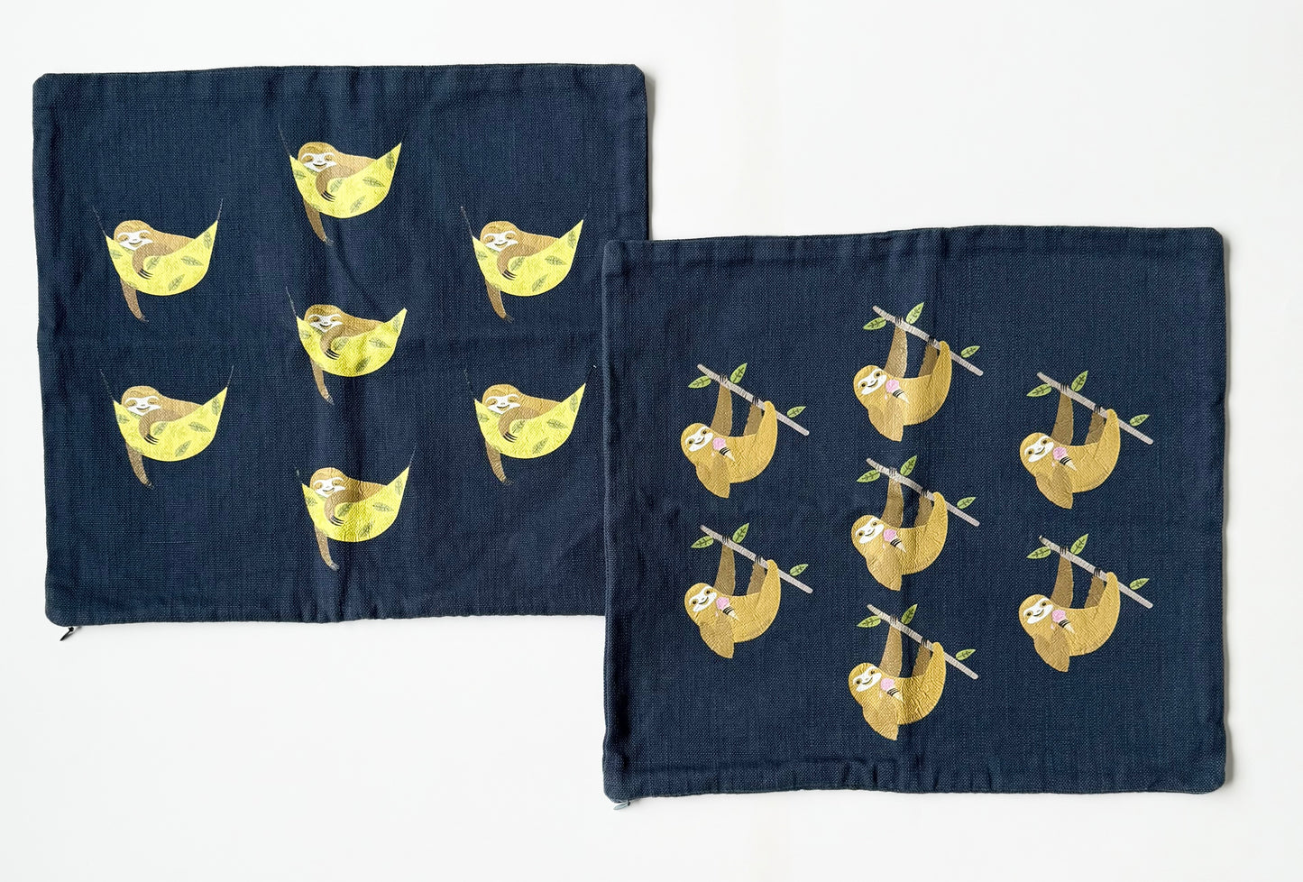 Small Shop Handmade Navy Sloth Pillow Case Covers Set