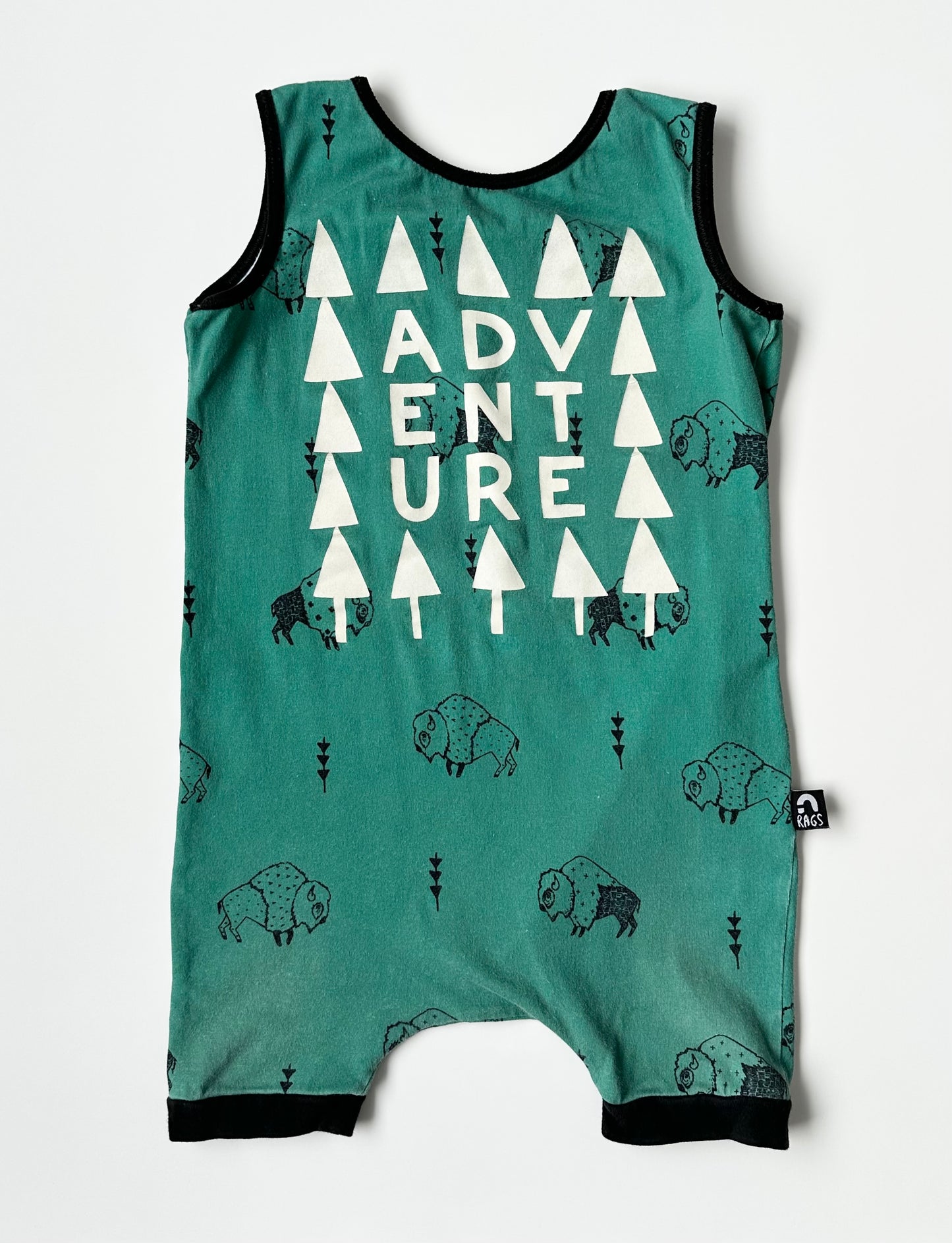 RAGS Green Buffalo “Adventure” Sleeveless Shorty Romper (12-18 Months)