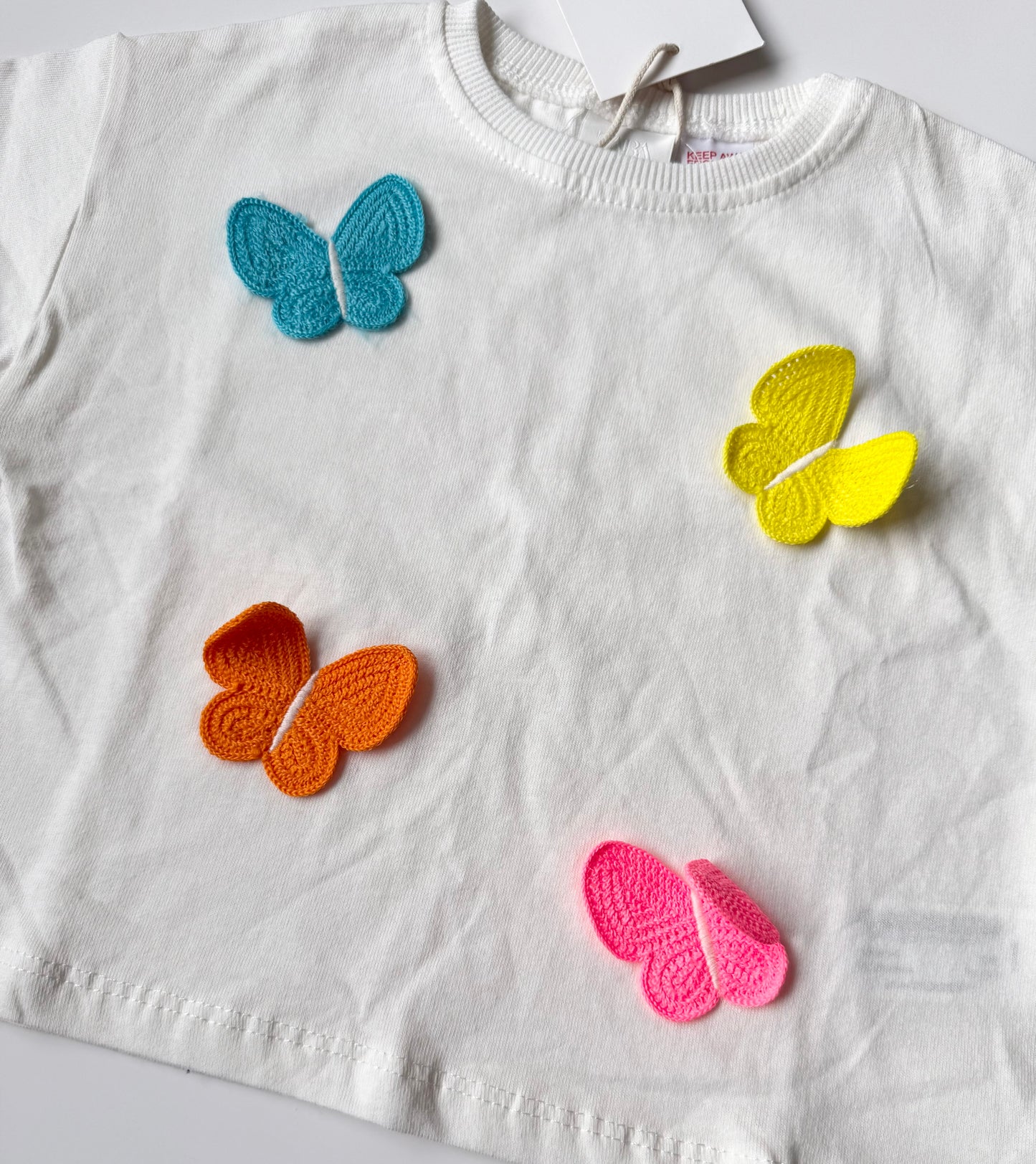 Zara White & Crochet Colourful 3D Butterflies T-Shirt - New (3 Years)