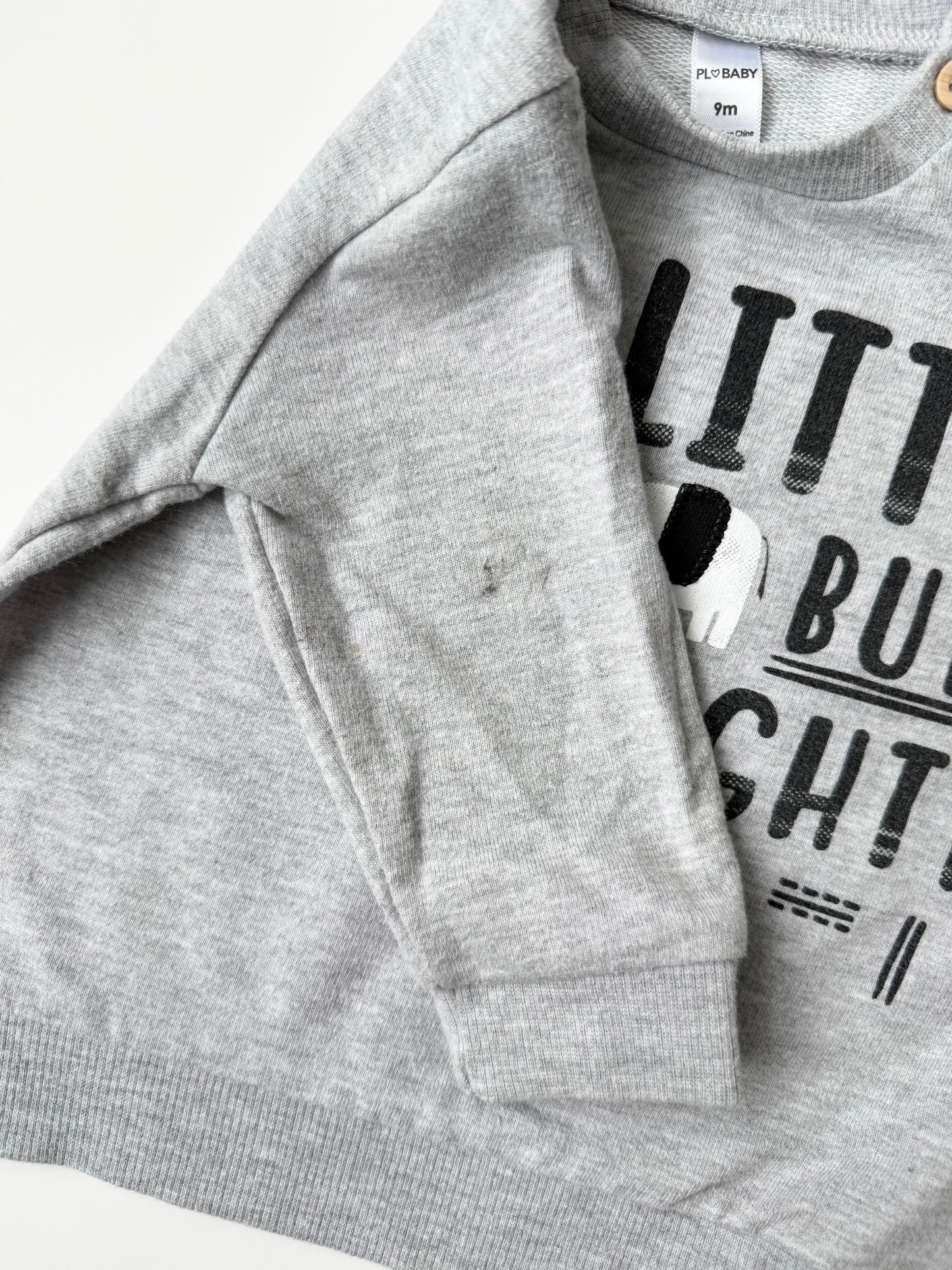 PL Baby Grey Elephant “Little But Mighty” Sweater (9 Months)