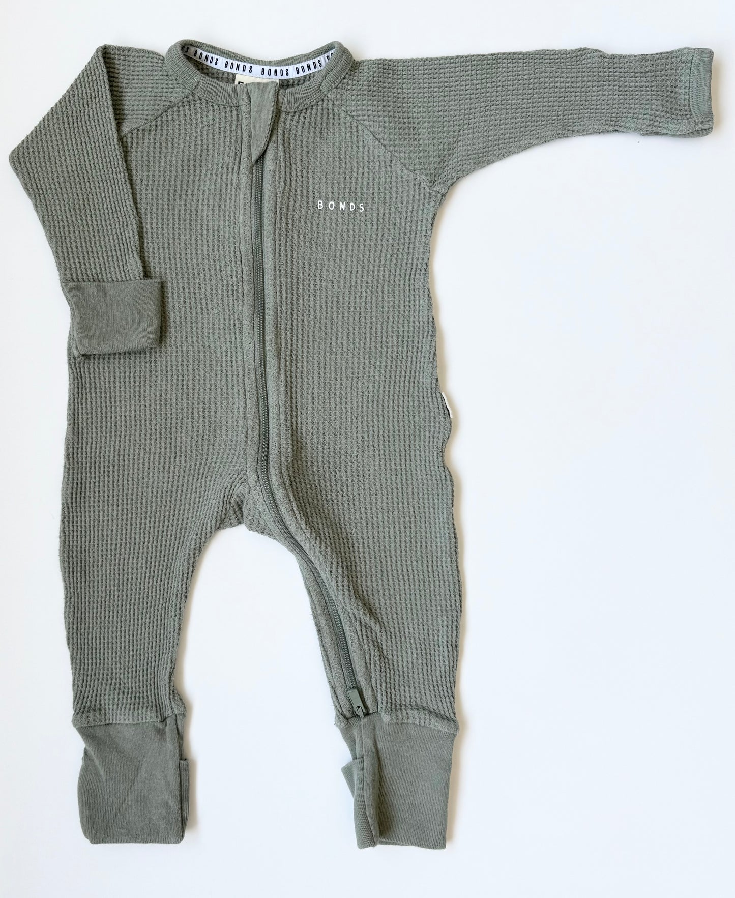 Bonds Wondersuit Re-Loves Green Waffled Sleeper Romper (3-6 Months)