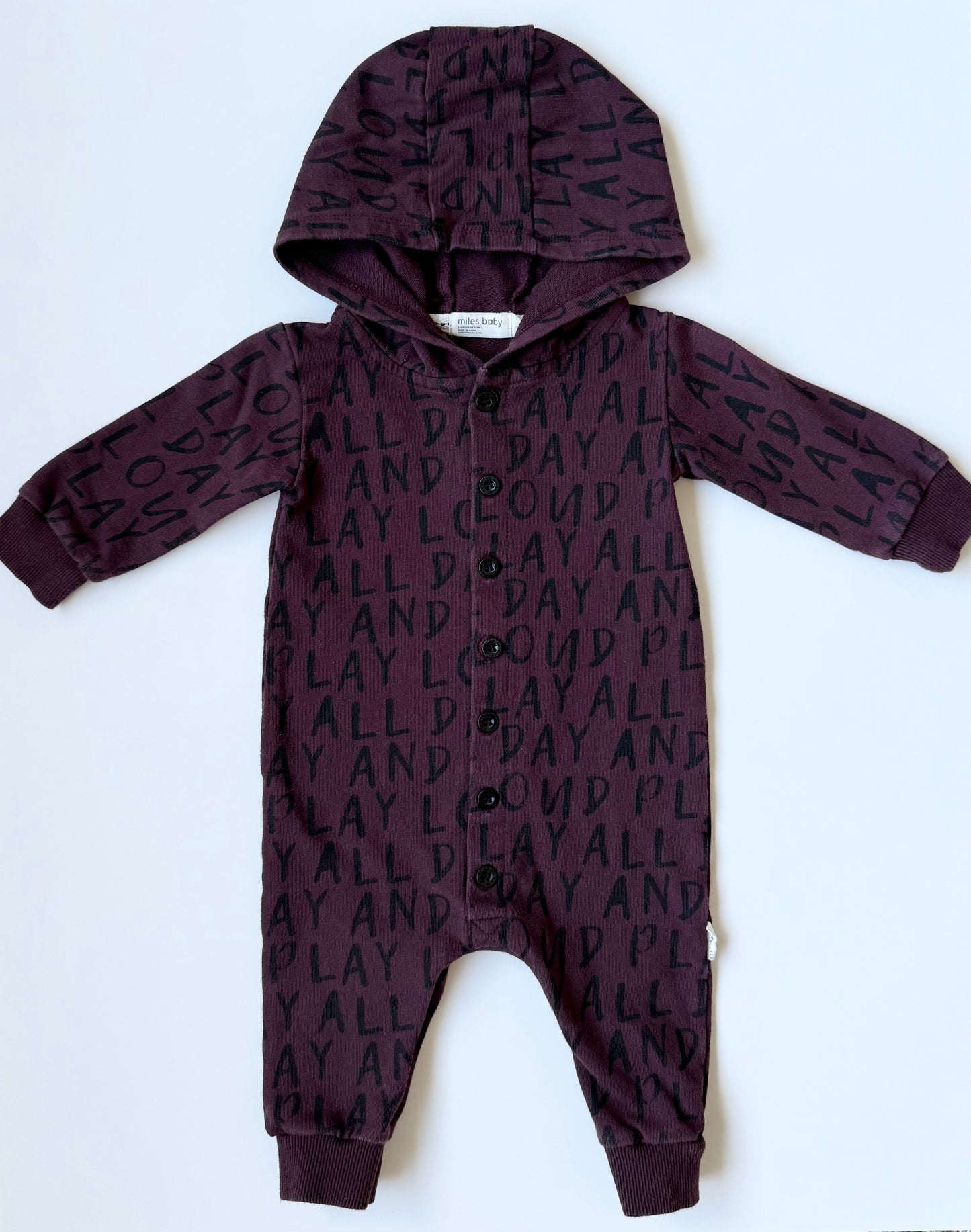 Miles the Label Maroon “Play All Day” Button Jumpsuit (6 Months)