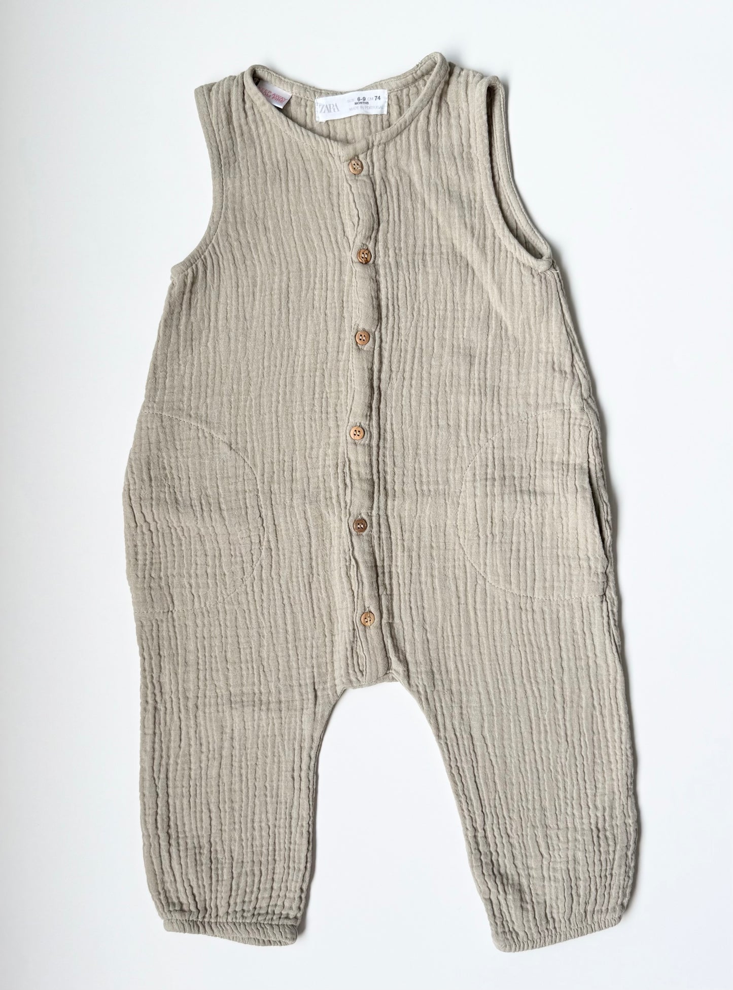 Zara Light Grey Muslin Sleeveless Jumpsuit (6-9 Months)