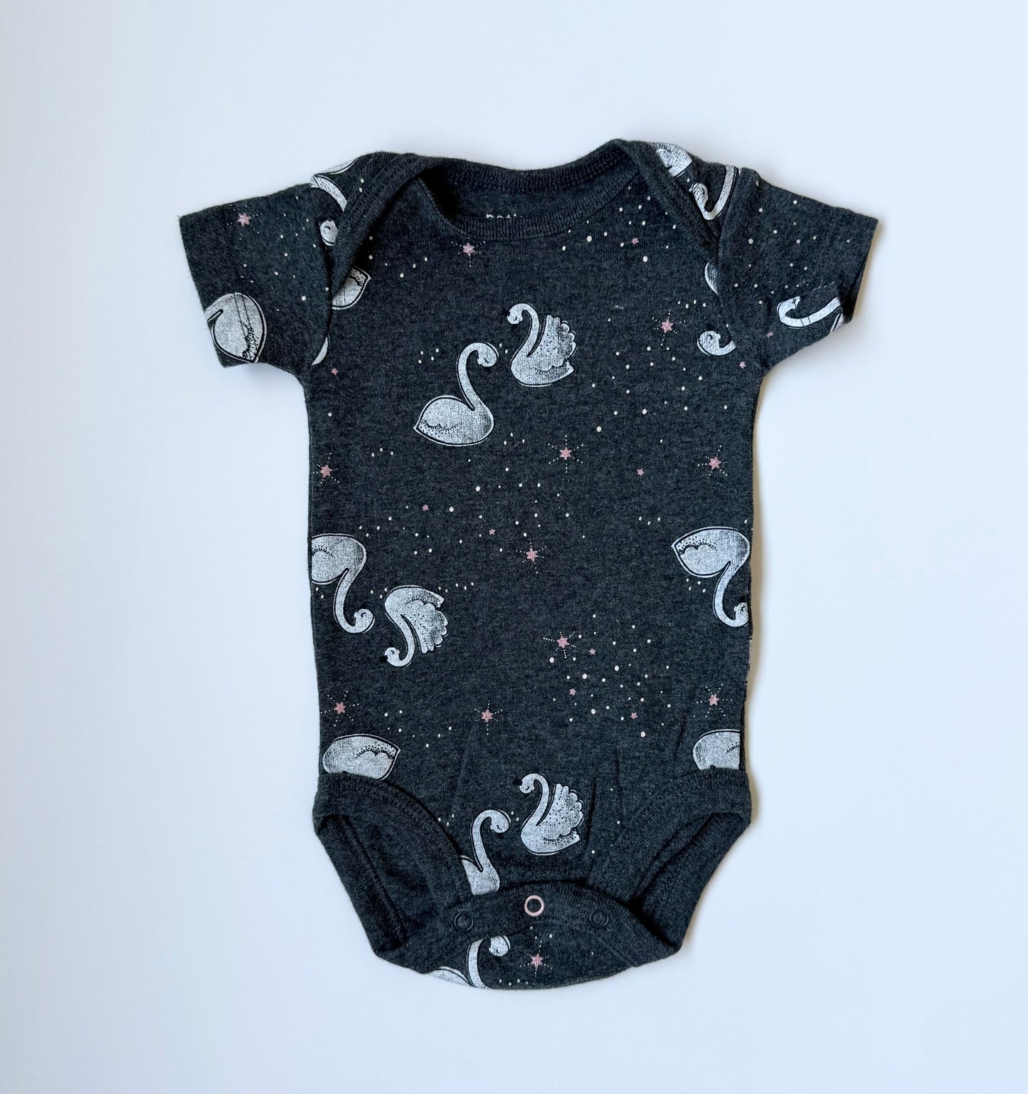 Petit Lem Dark Grey Swans Short Sleeve Bodysuit (Newborn)