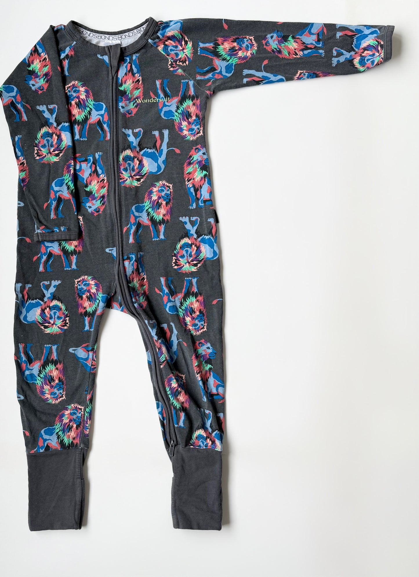 Bonds Wondersuit Dark Grey Neon Lions Sleeper Romper (18-24 Months)