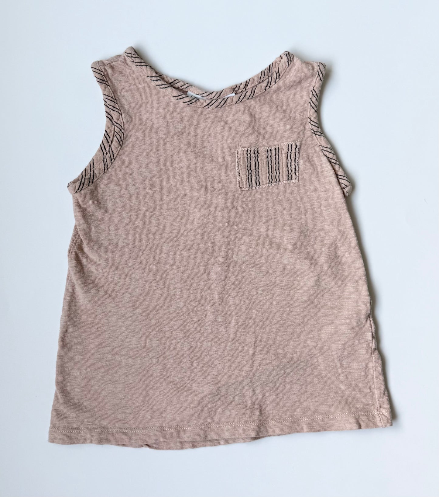 Zara Light Pink & Black Stripped Trim Tank Top (4-5 Years)