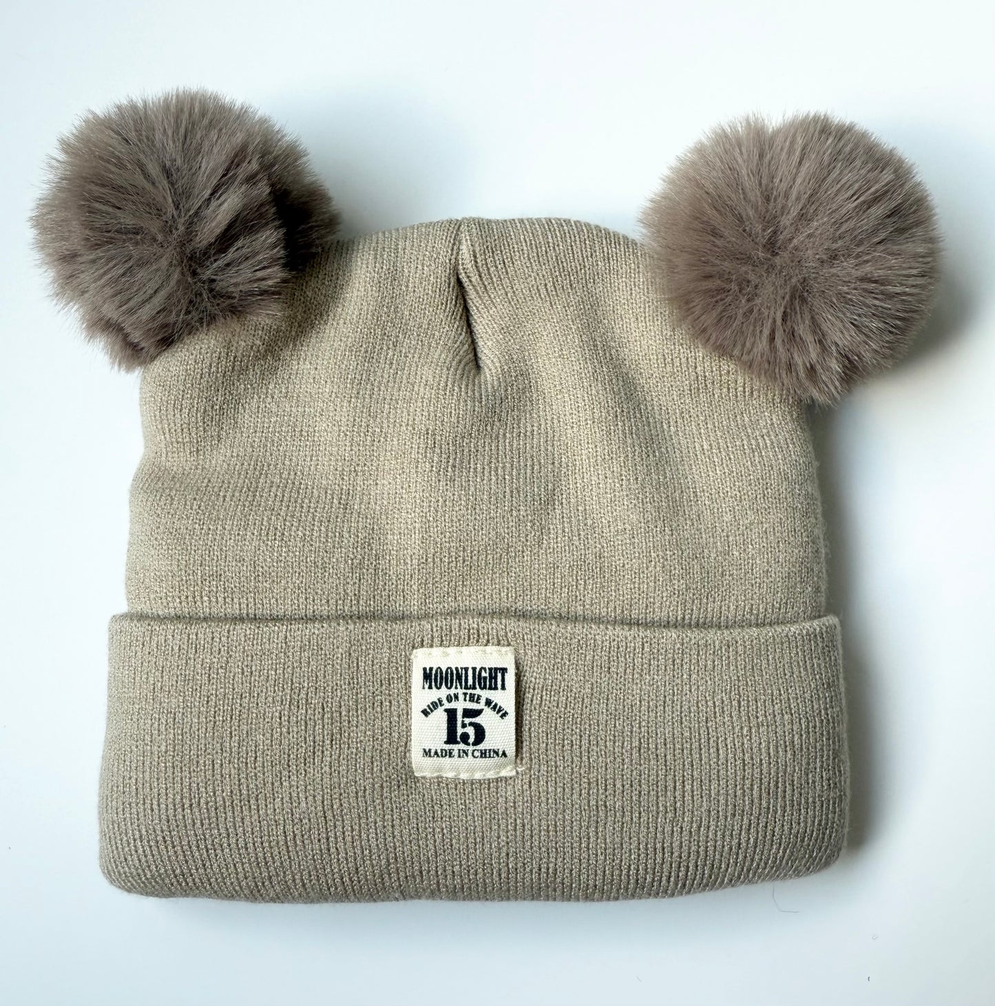 Beige Double Pom Beanie (0-6 Months)