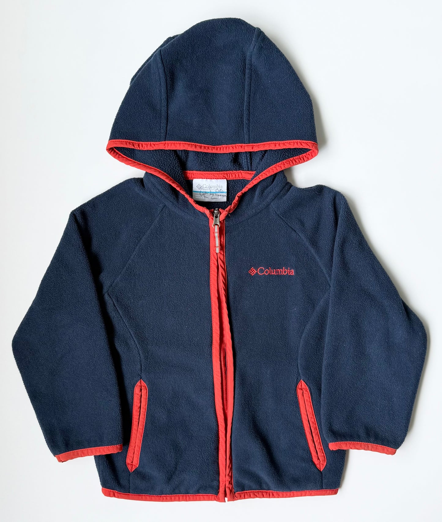 Columbia Dark Blue & Red Trim Hooded Fleece Zip Up (3T)