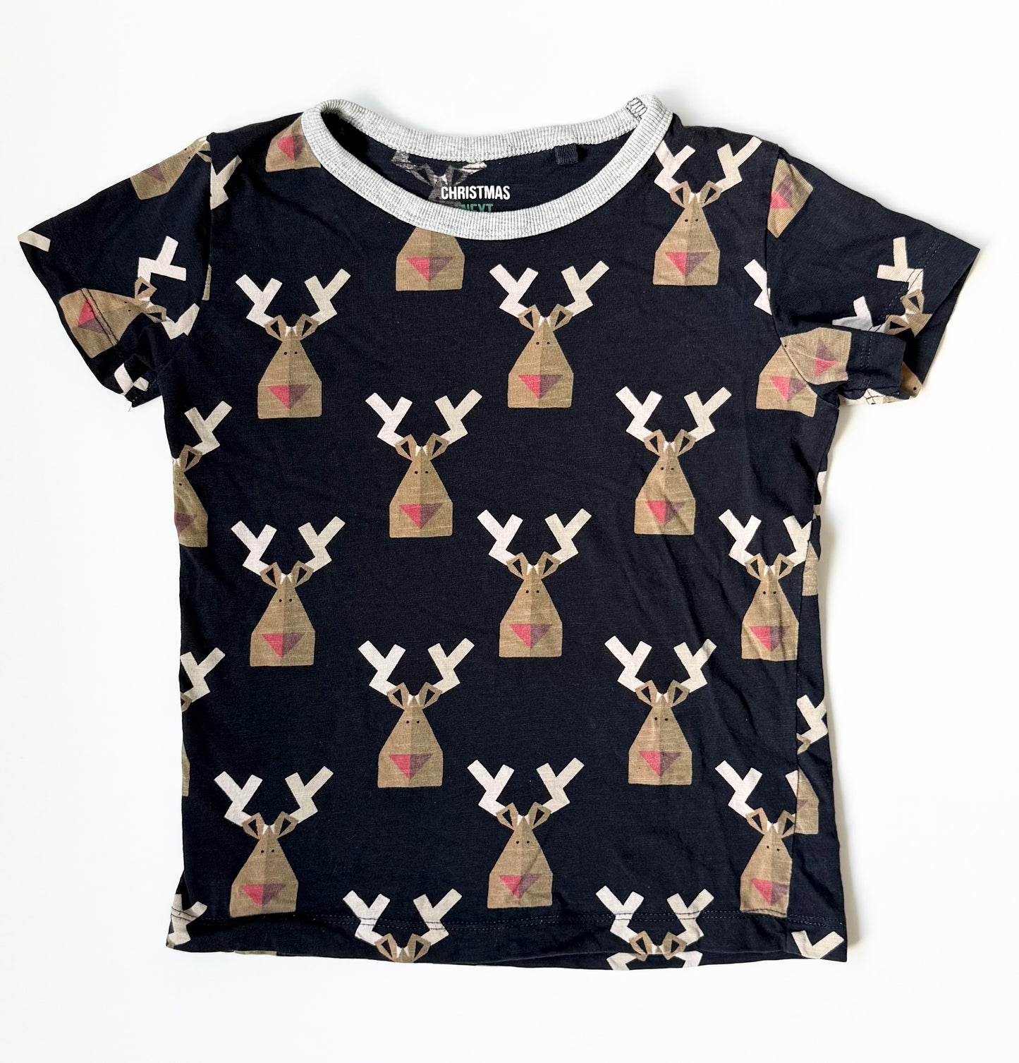 Christmas by Next Navy Geometric Reindeer T-Shirt (3-4 Years)
