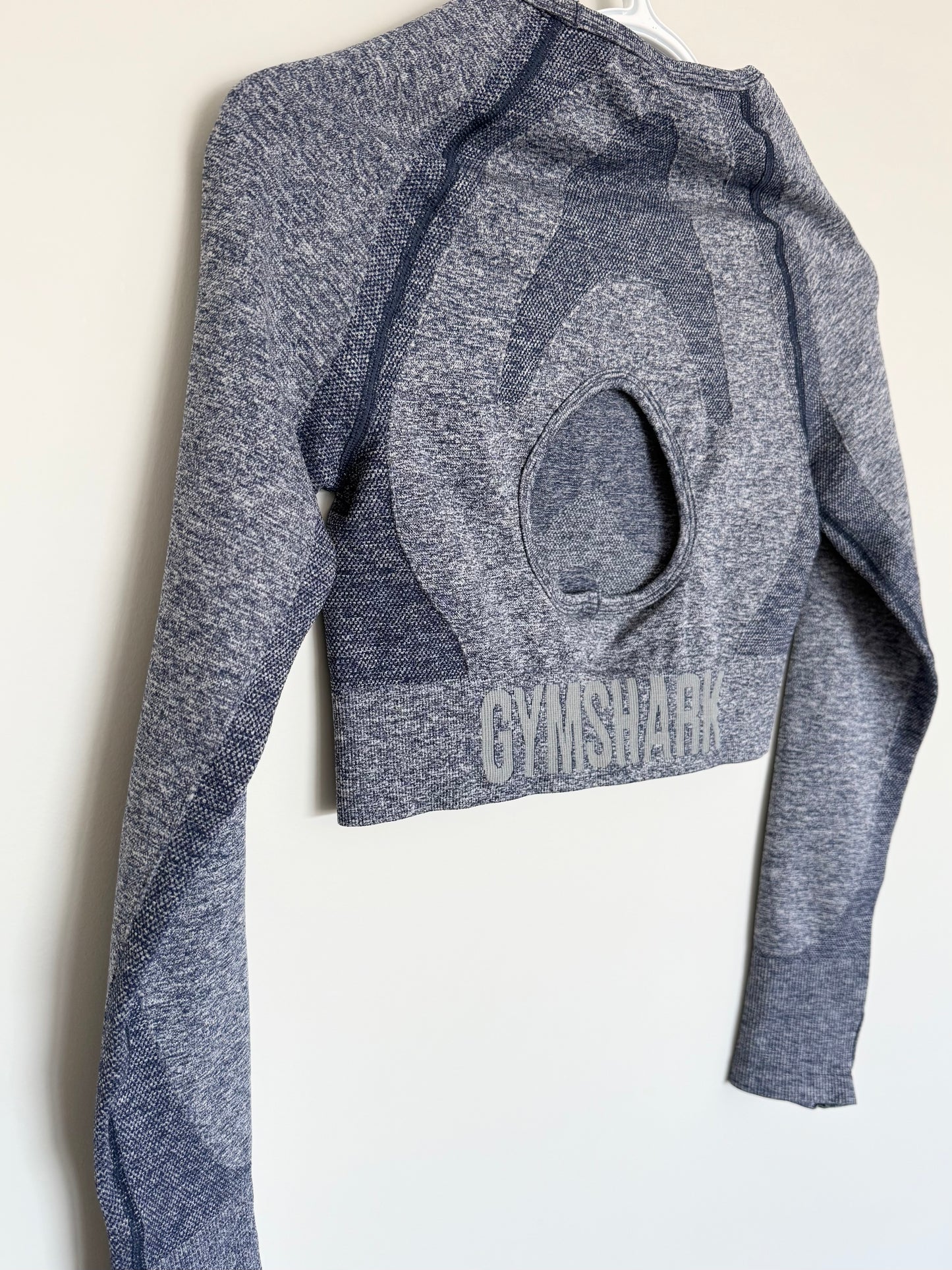 Women’s Gymshark Flex Long Sleeve Crop Top in Navy Marl (Medium)