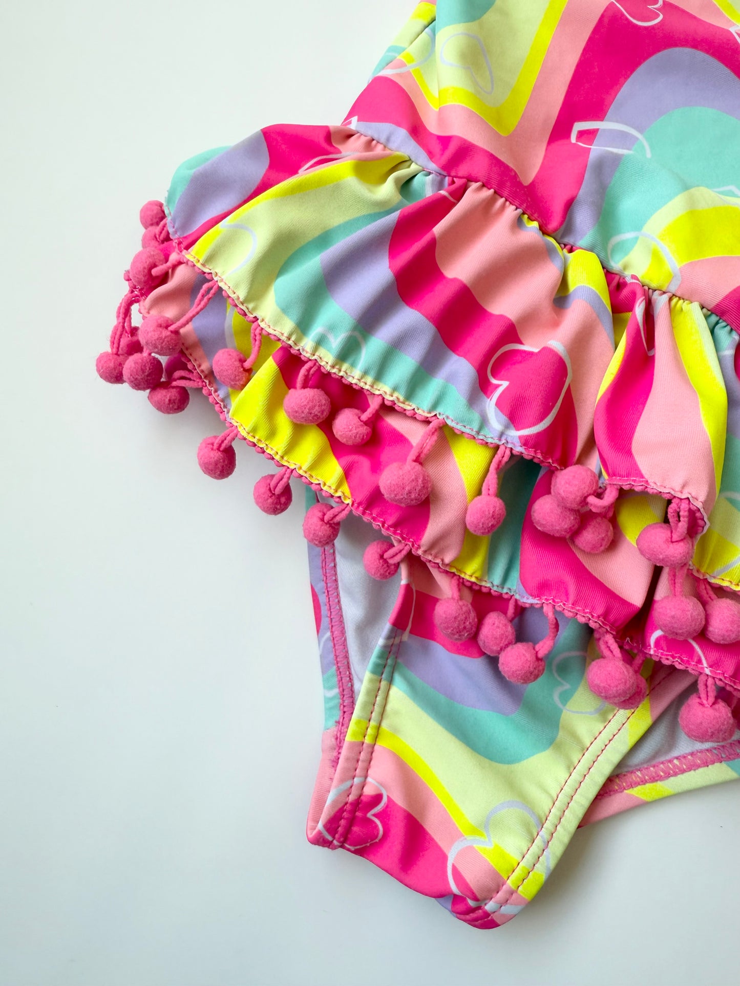 Betsy Johnson Rainbow Hearts Tassel Skirt One Piece Swimsuit (4T)
