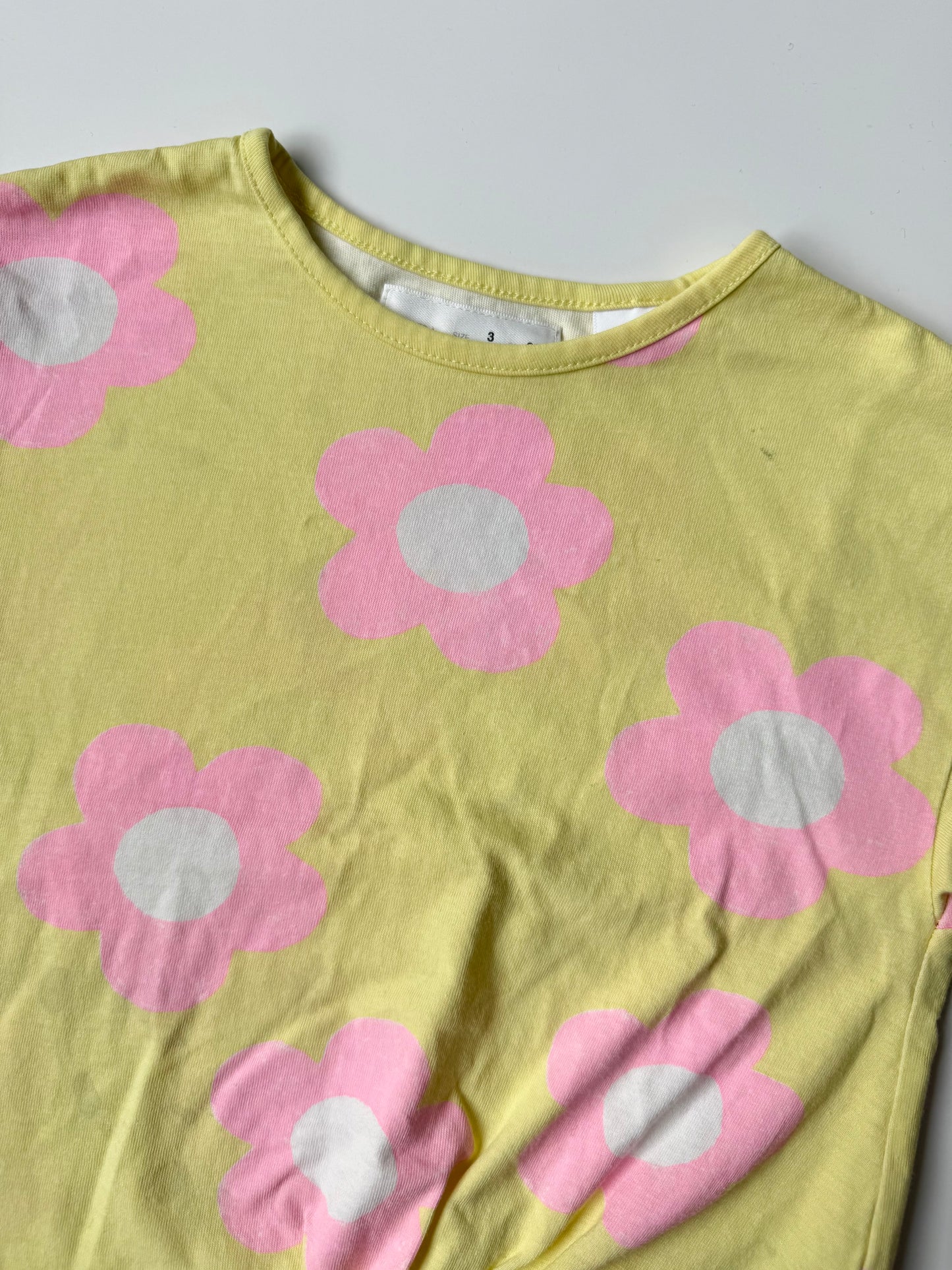Zara Yellow & Pink Flowers Tie Up T-Shirt (3 Years)