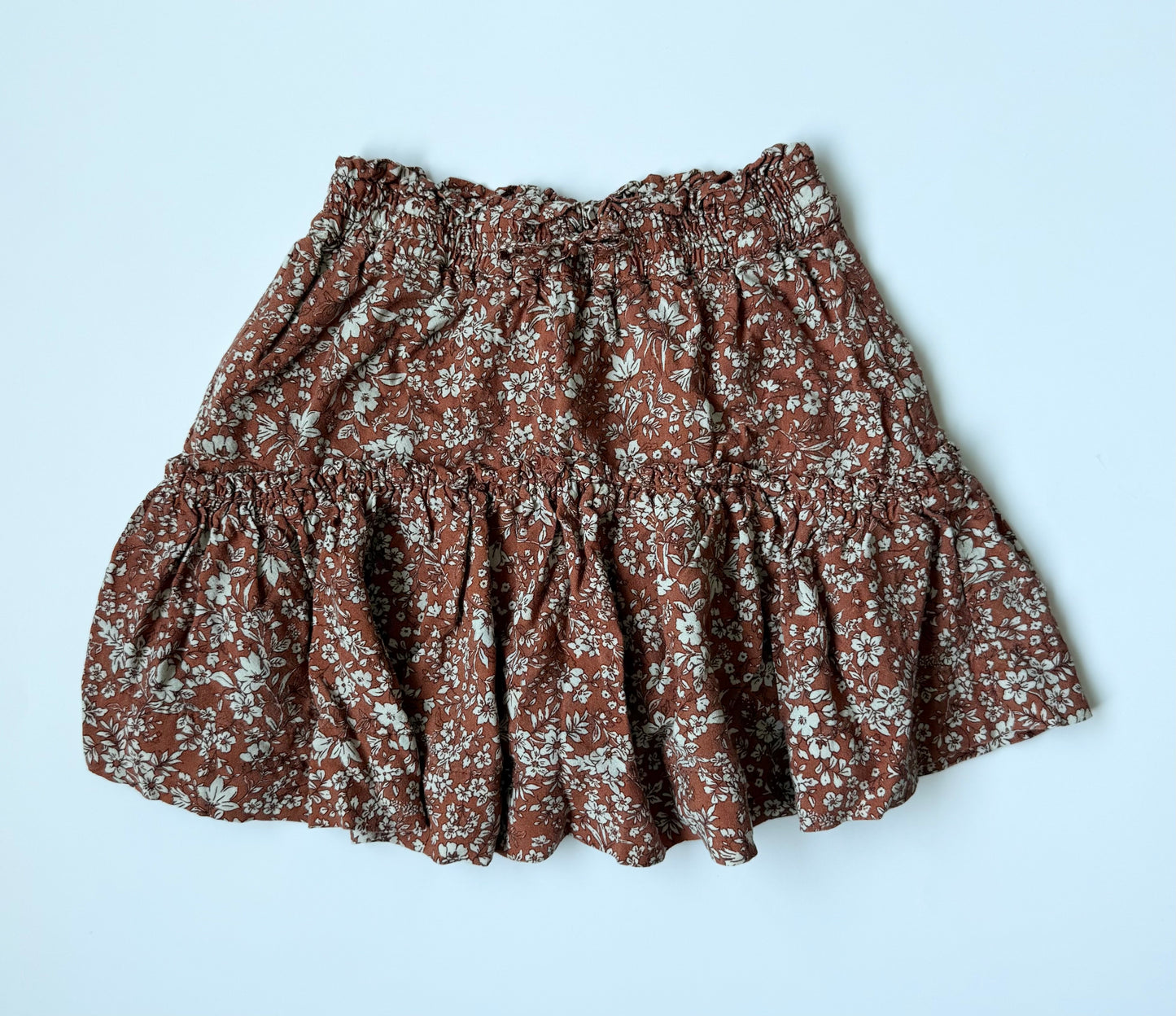 Zara Brown & Dainty White Floral Flowy Tiered Skirt (6 Years)