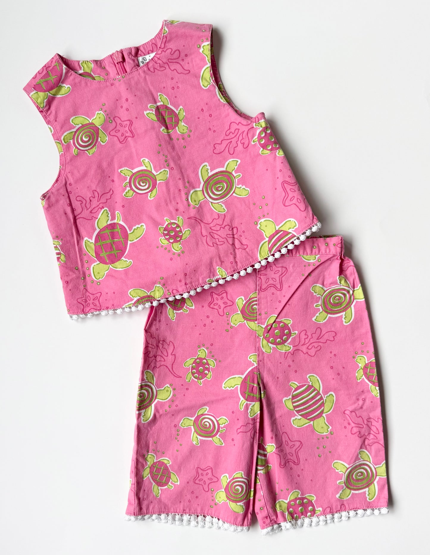Puddles ‘n’ Bubbles Pink Tropical Turtles Tank Top & Matching Capris Set (18 Months)