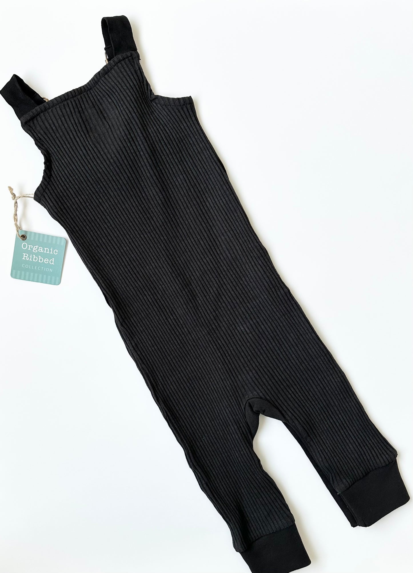 L’oved Baby Black Ribbed Fabric Overalls - New (12-18 Months)