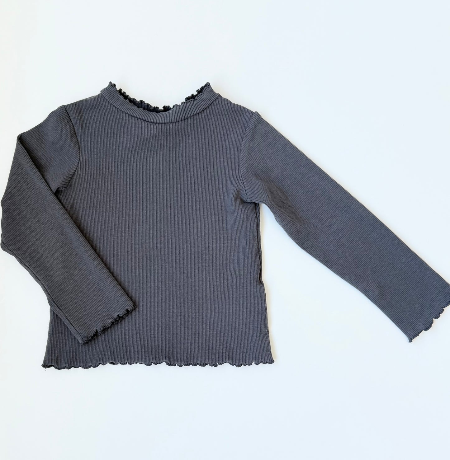 Zara Grey Ribbed Lettuce Hem Long Sleeve (2-3 Years)