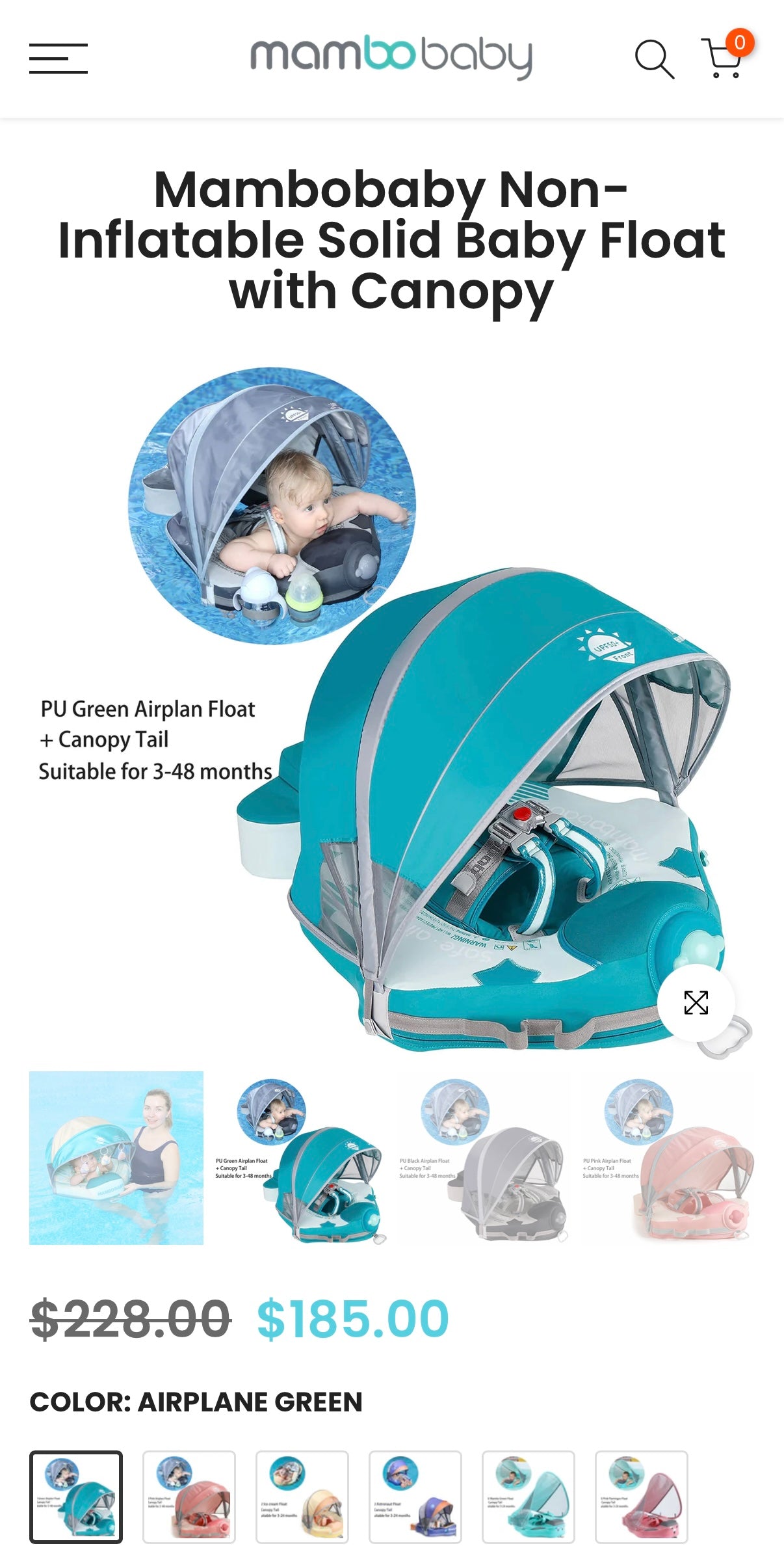 Mambobaby Baby Non-Inflatable Swim Float With Canopy in Airplane Green