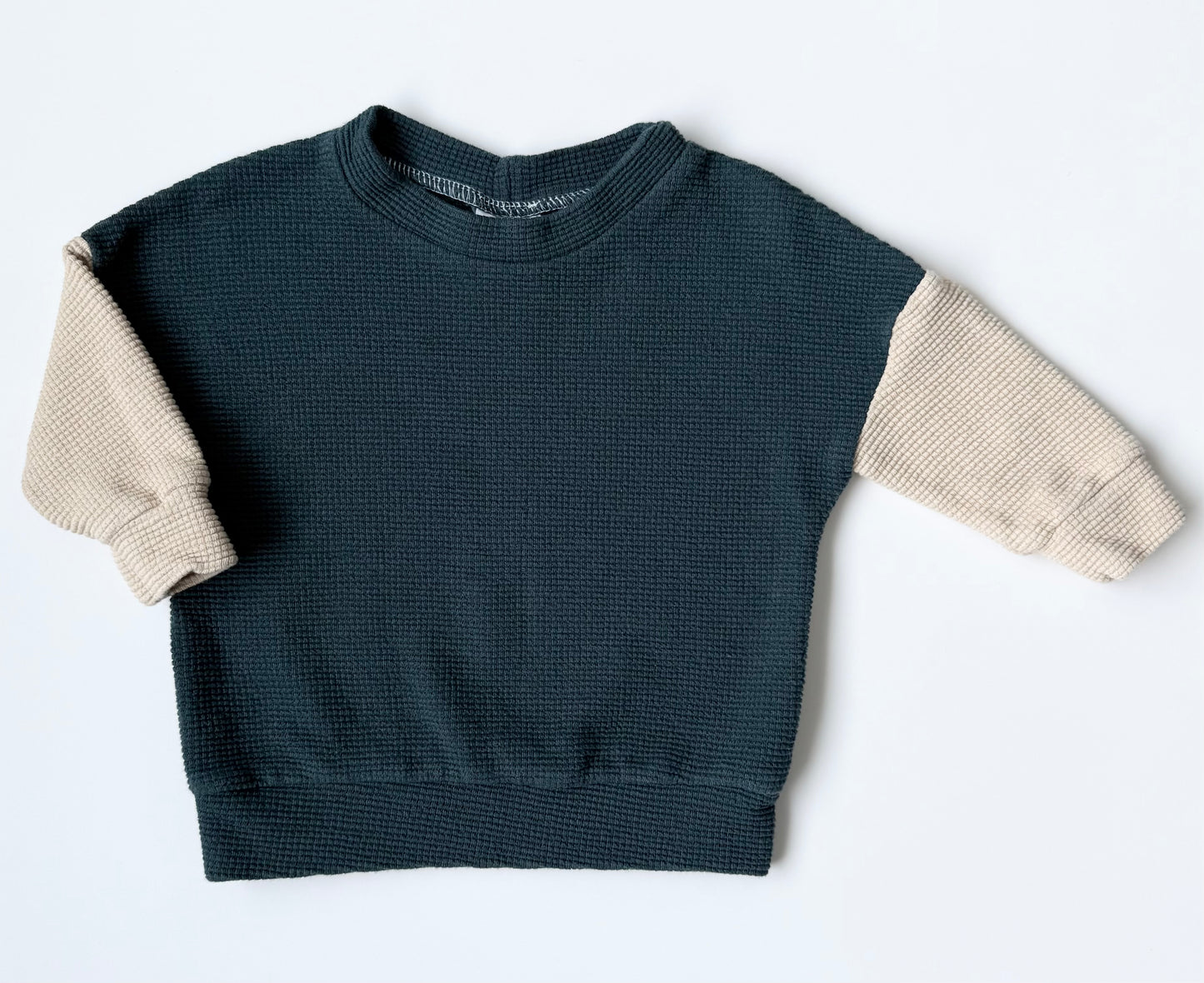 Dear Aspen Dark Turquoise & Beige Waffle Sweater (9-12 Months)