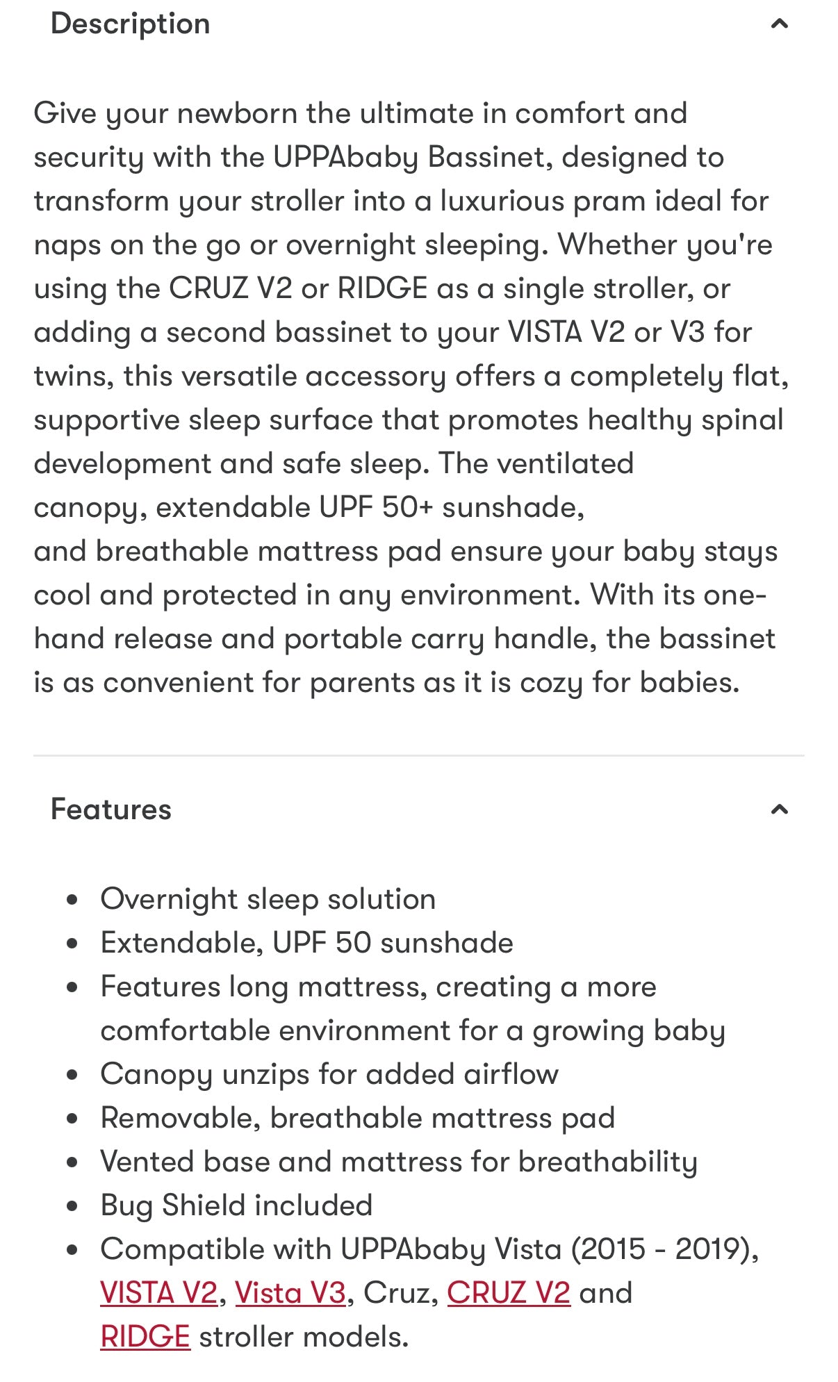 Uppababy V2 Bassinet for Stroller in Sierra Dune Knit Silver Black Leather