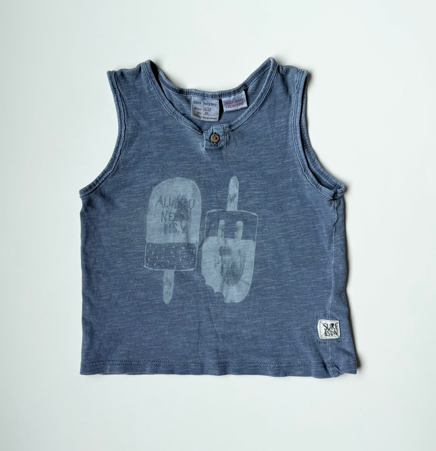 Zara Boy Blue Distressed Popsicles Tank Top (12-18 Months)