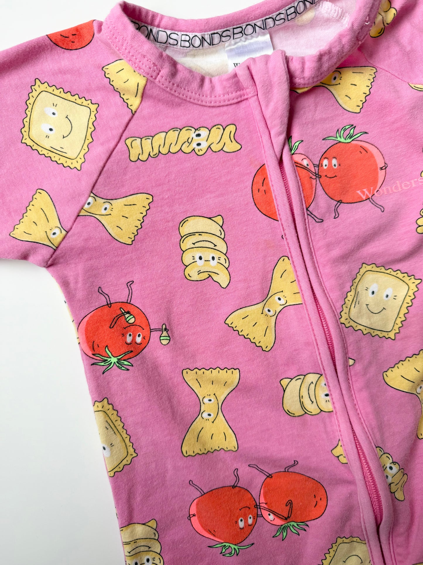 Bonds Wondersuit Pink Tomatoes & Pasta Sleeper Romper (12-18 Months)