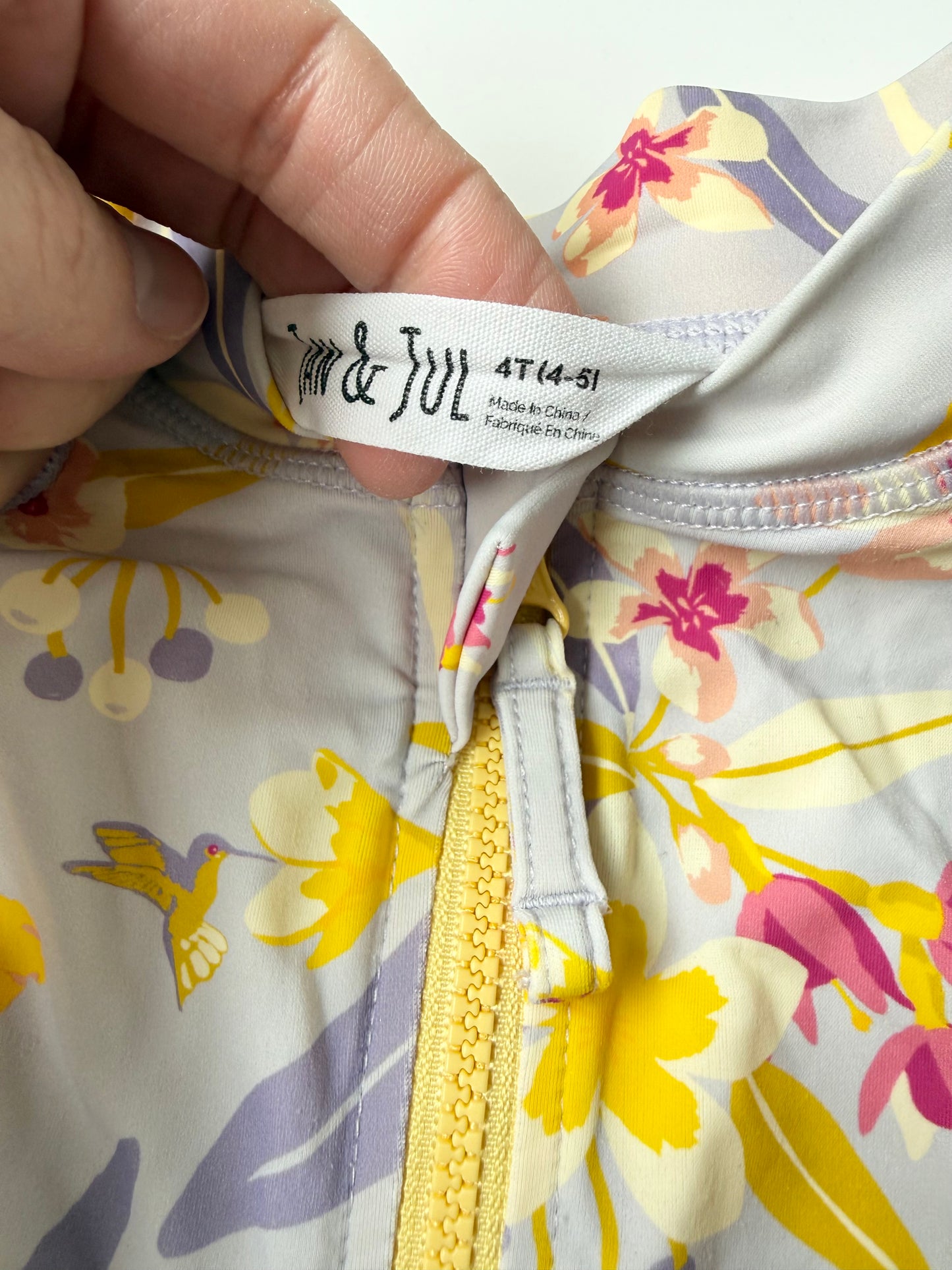 Jan & Jul Light Purple & Yellow Flowers Long Sleeve One Piece Swimsuit (4T)