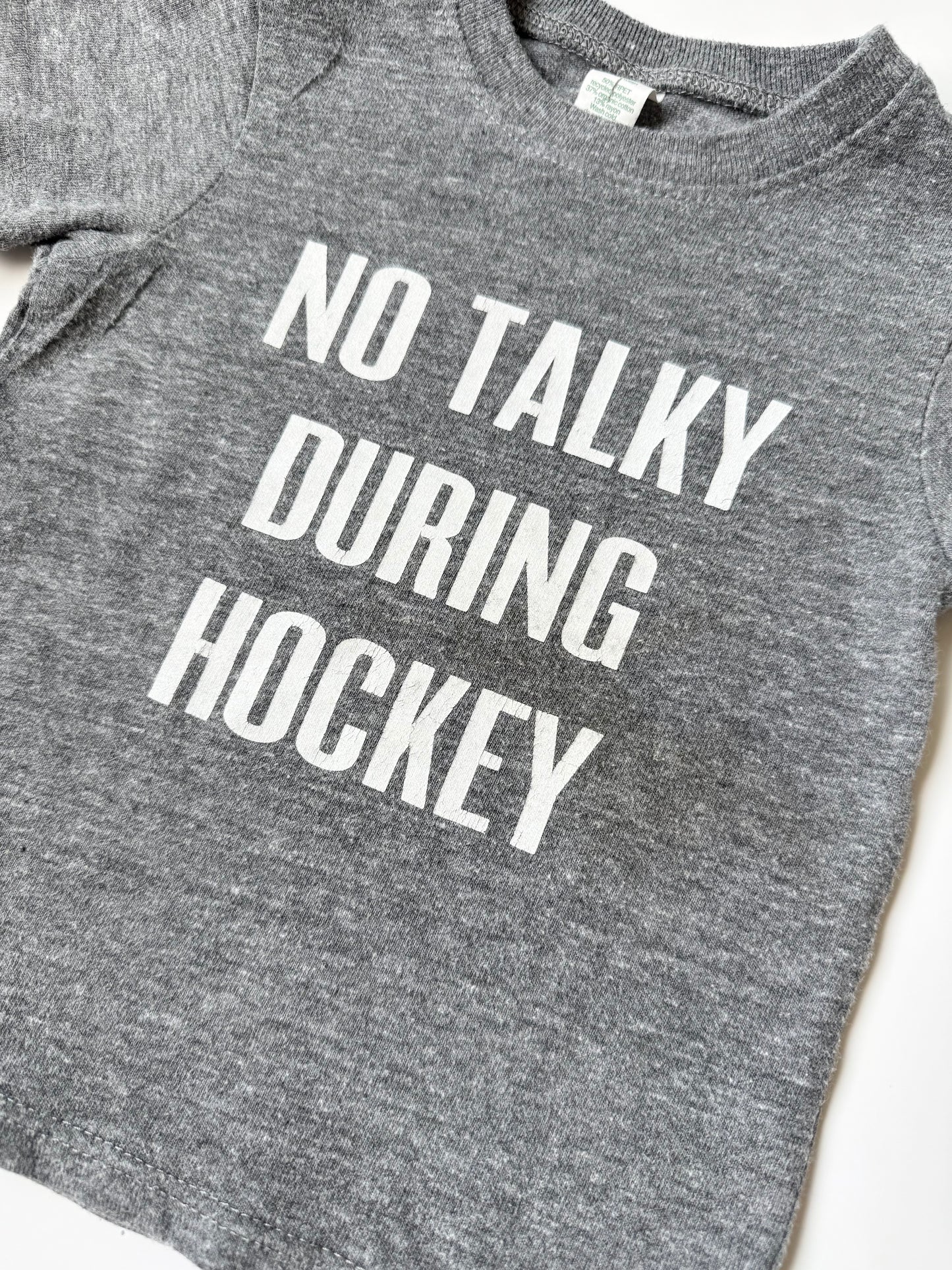 Portage & Main Light Grey “No Talking During Hockey” T-Shirt (2T)