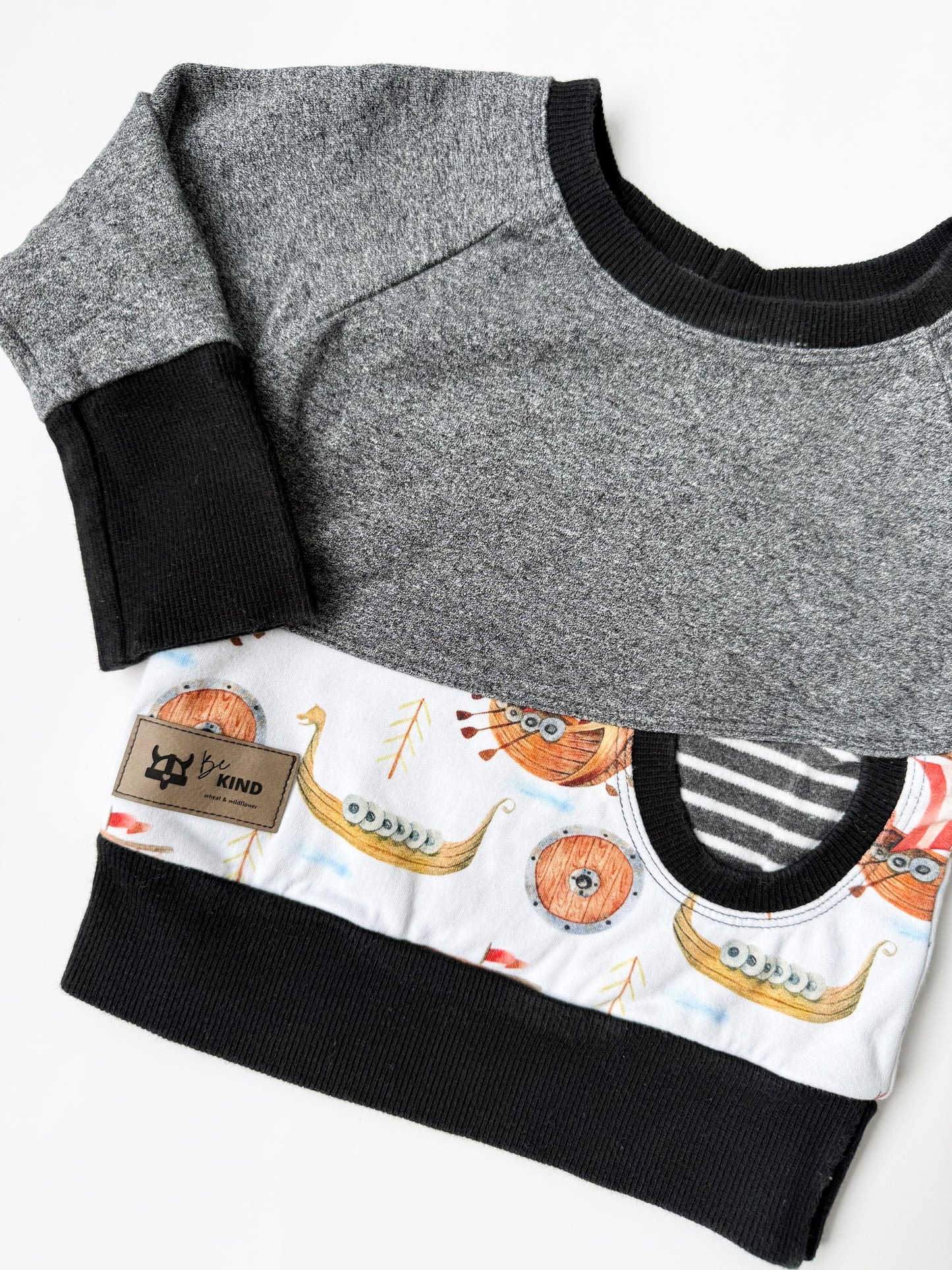 Wheat & Wildflower Grey Viking Boats “Be Kind” Grow With Me Sweater (3-12 Months)
