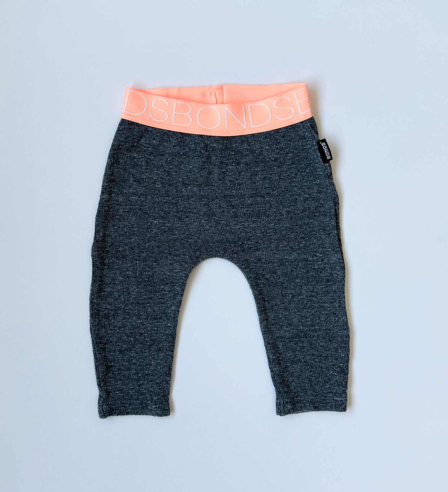 Bonds Grey Ribbed Leggings - Orange Waistband (3-6 Months)