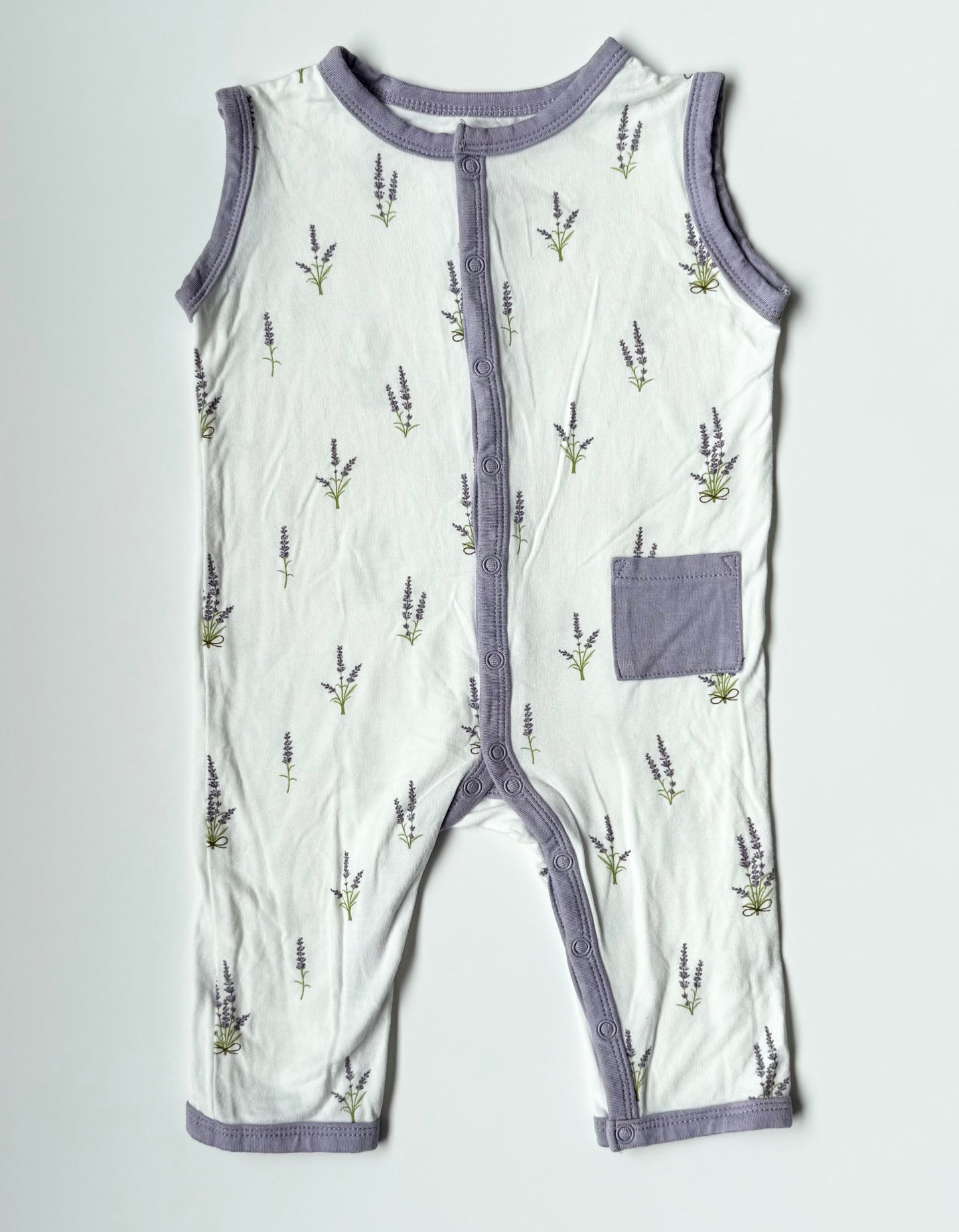 Kyte Lavender Sleeveless Snap Romper (6-12 Months)