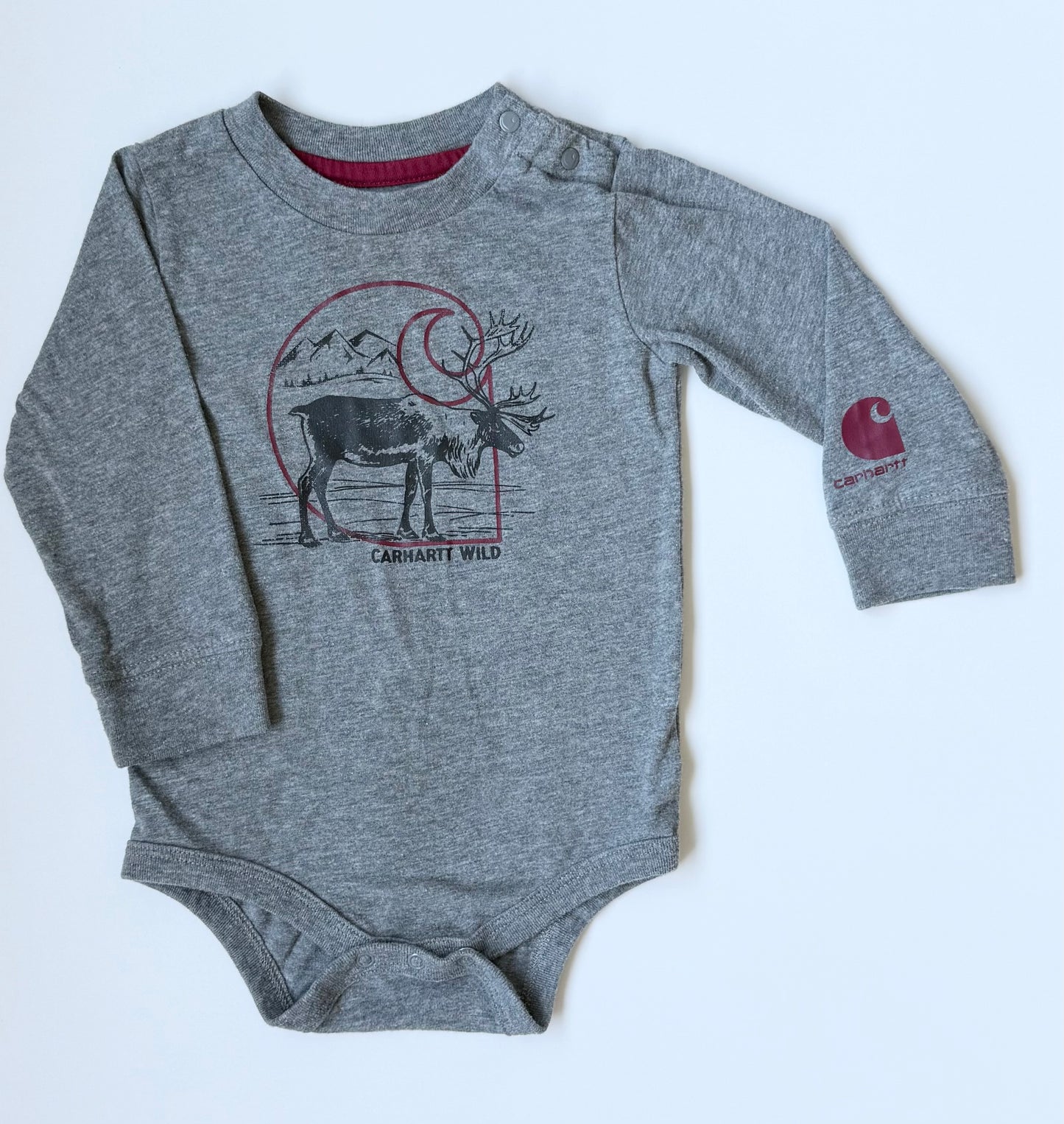 Carhartt Grey Caribou “Carhartt Wild” Long Sleeve Bodysuit (12 Months)