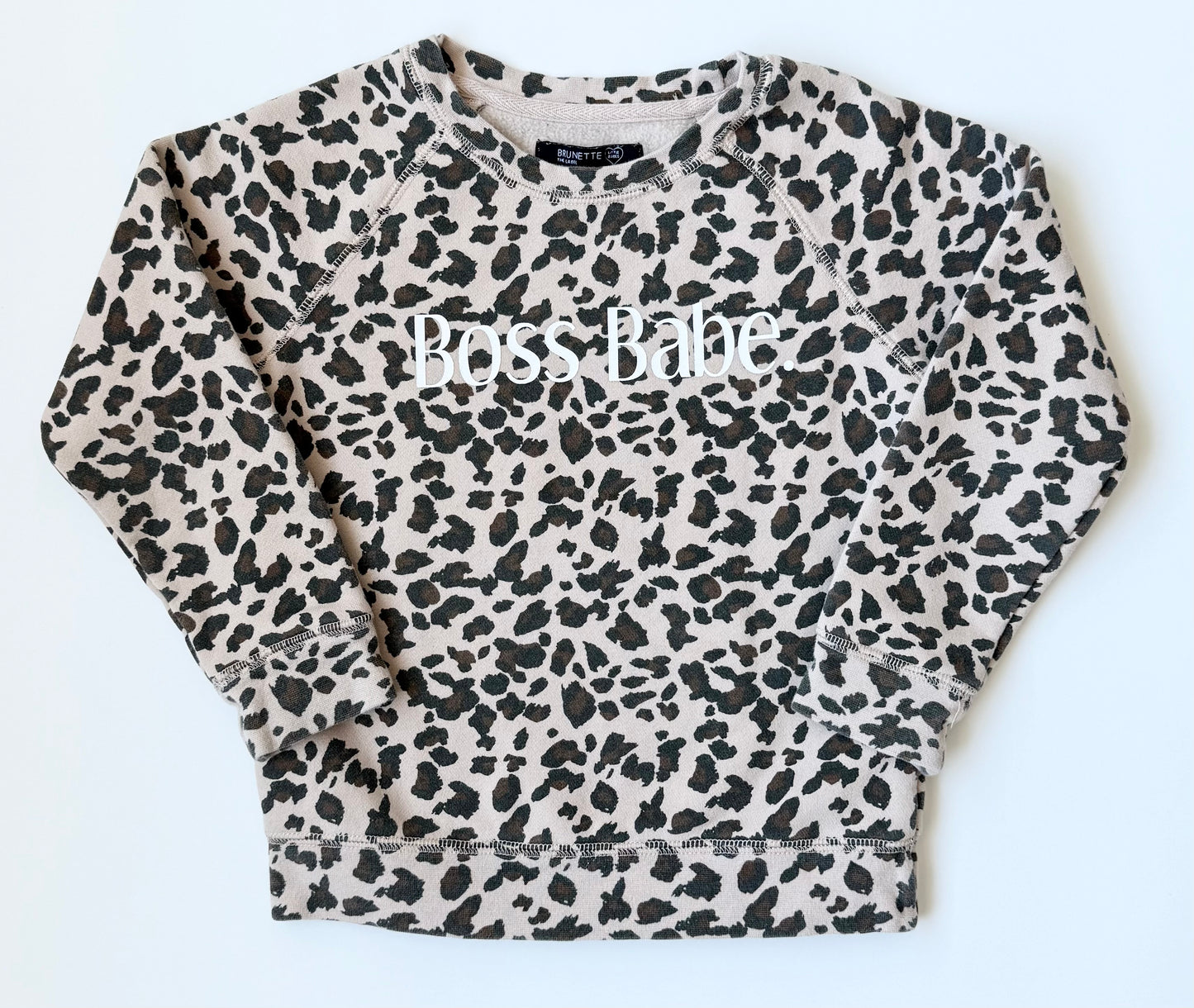 Brunette the Label Cheetah “Boss Babe”Crewneck Sweater (4/5 Years)