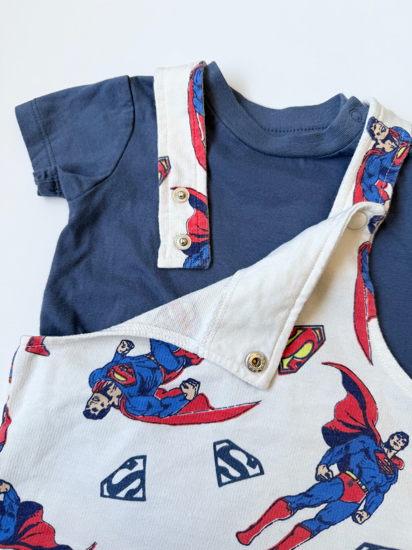Superman Navy T-Shirt & Printed Short Overalls Set (3-6 Months)