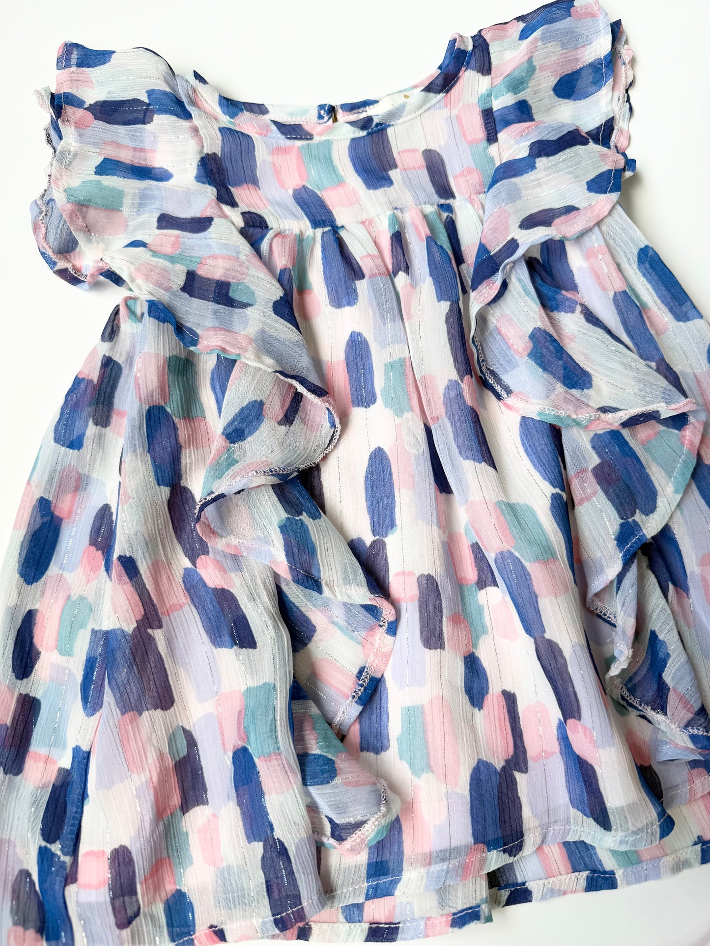 Kate Spade New York Blue & Pink Flowy Sleeveless Brush Stroked Dress & Bloomers Set (12 Months)