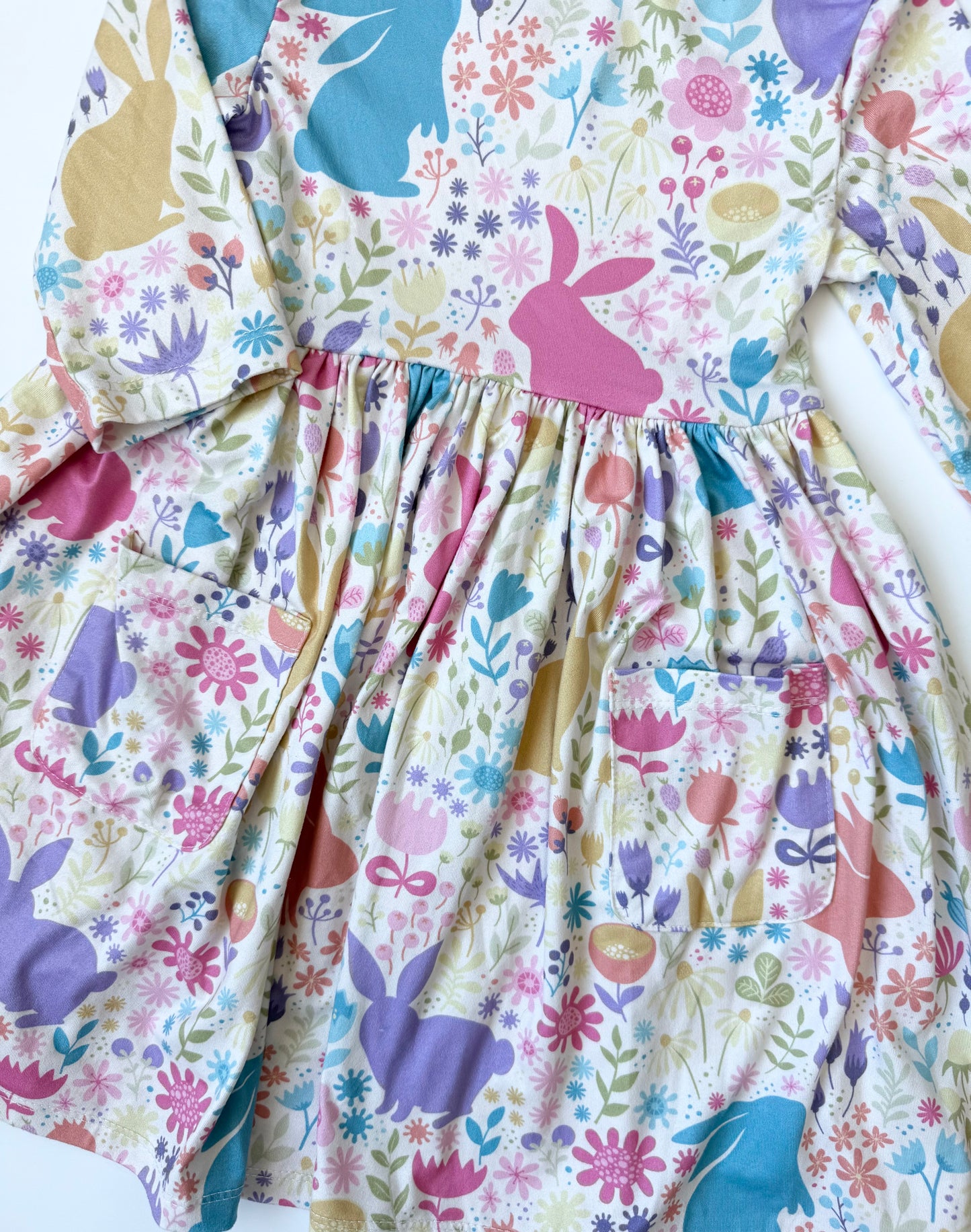 Mila & Rose Pastel Bunnies 3/4 Sleeve Pocket Twirl Dress (4T)